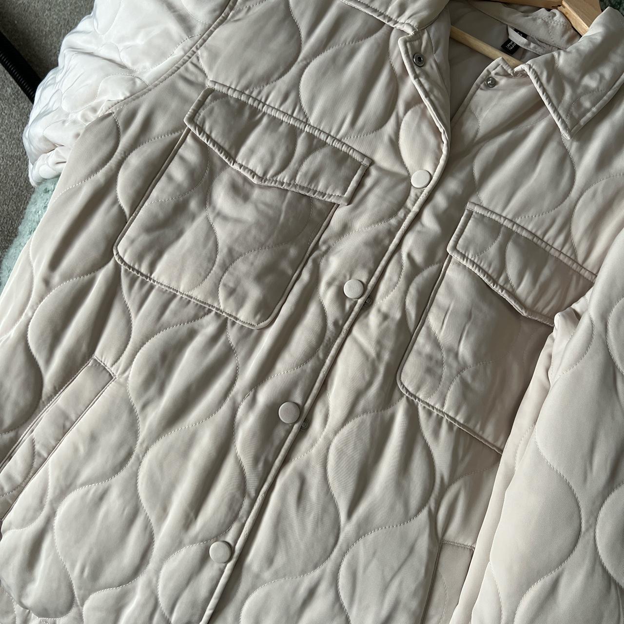 h&m oversized puffer jacket, size large. beige/light... - Depop