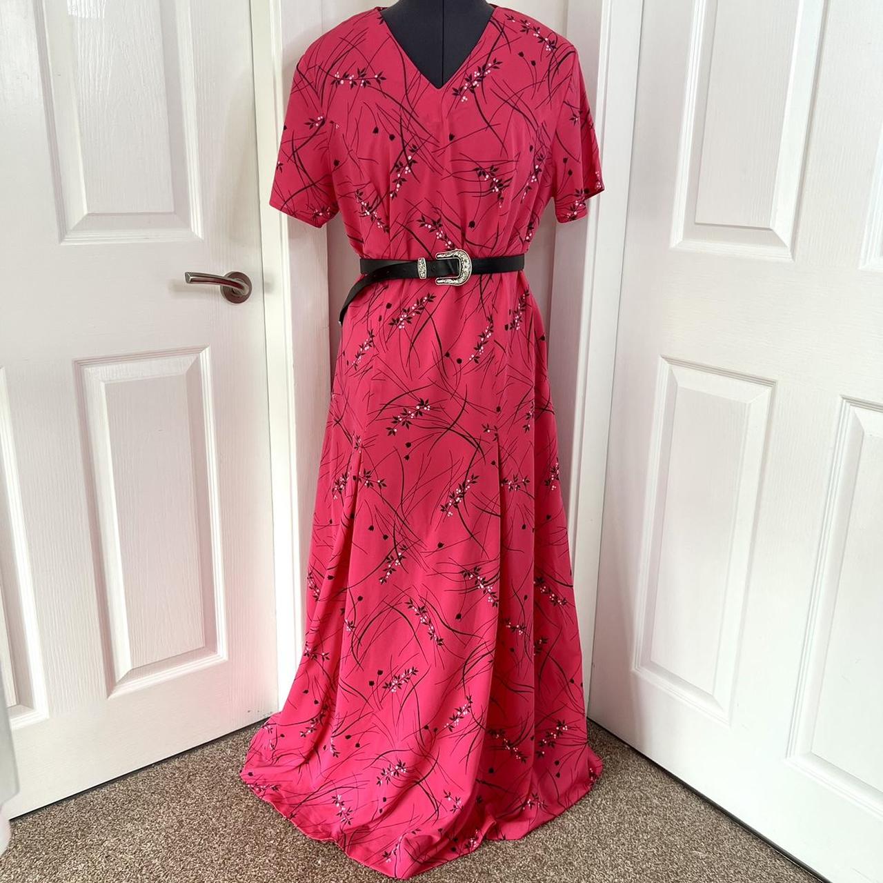 Vintage bright pink floral dress. XL approx UK 16/18... - Depop