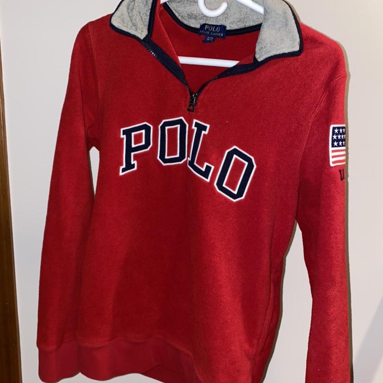 Polo Halfzip red and soft plush material 10/10... - Depop