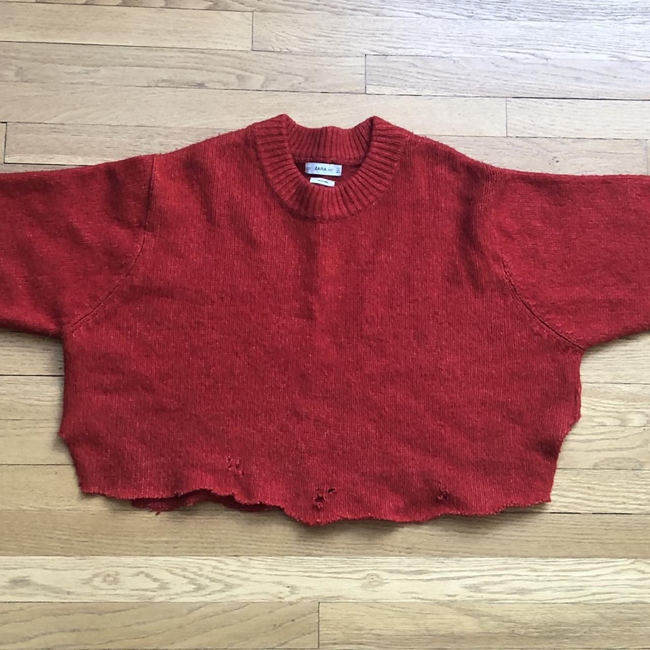 Cropped Distress Red ZARA sweater - oversized... - Depop