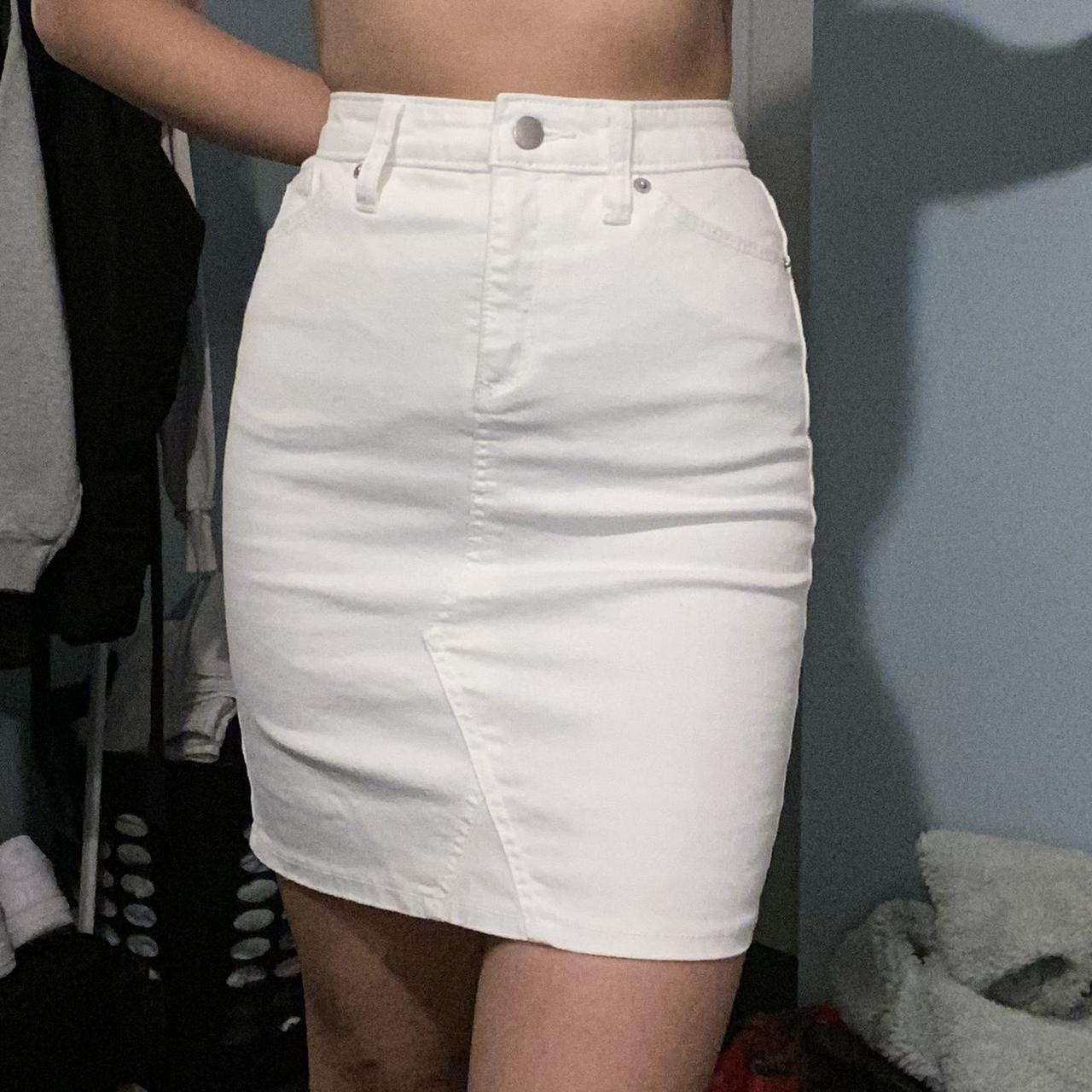Cute white denim mini Pinned on model to Depop