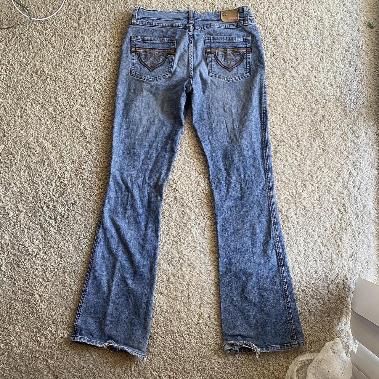 bubblegum usa low rise bootcut jeans repaired holes... - Depop