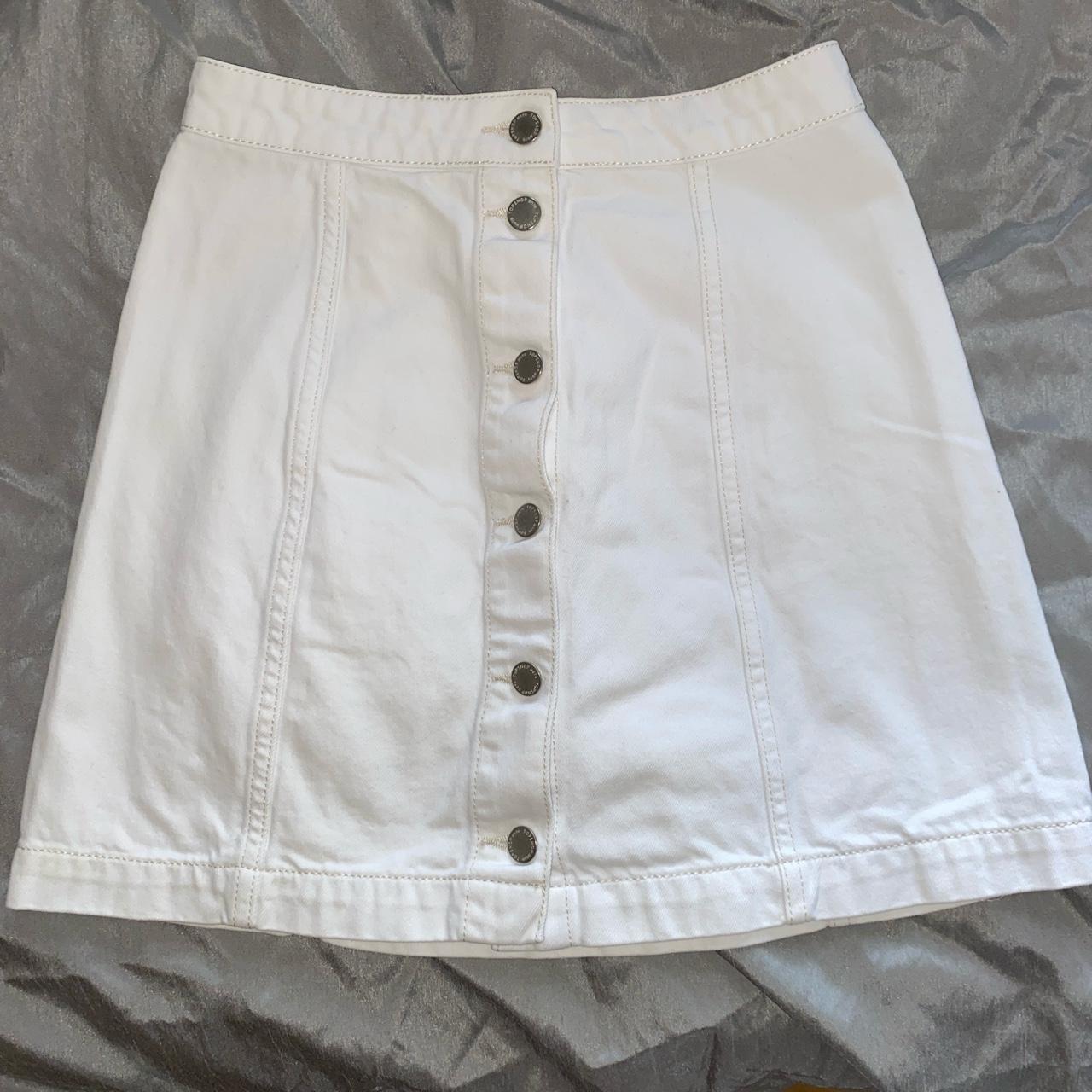 Topshop white button through denim skirt size 8... - Depop