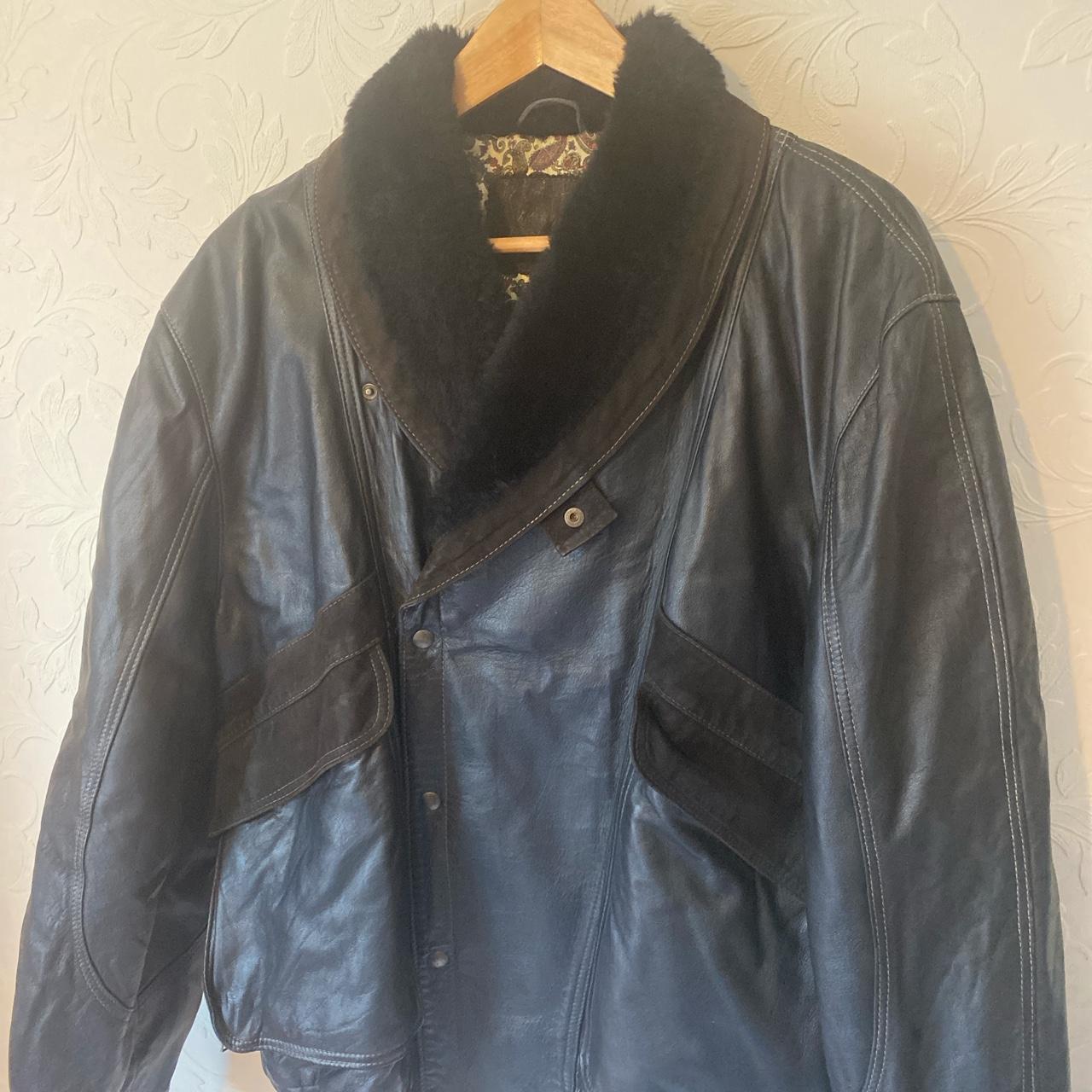 Vintage Leather Look Flight jacket Size 50 Pop stud... - Depop