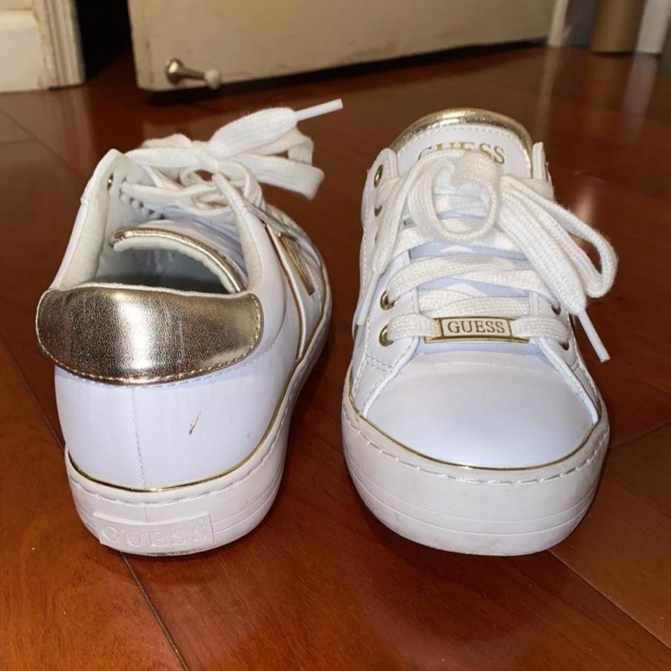 Guess white fashion and gold sneakers