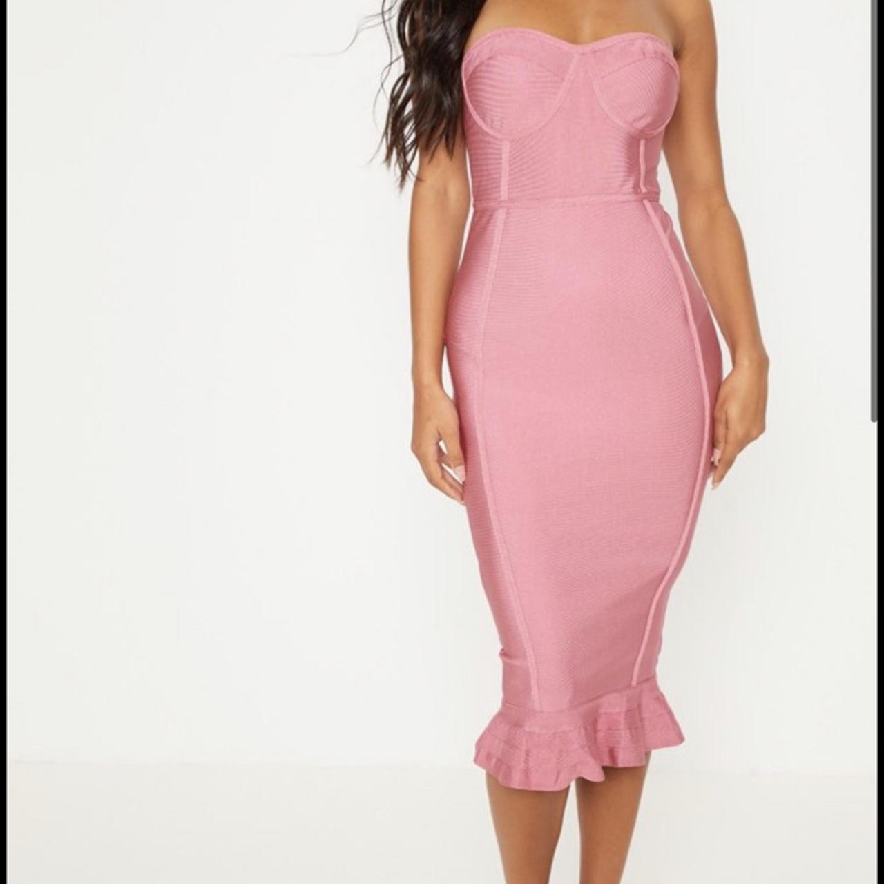 Pretty Little Thing Rose Frill Hem Bandage Midi Depop 0977