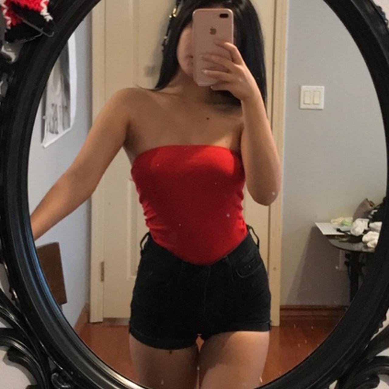 Red Ribbed Cropped Tube Top Super Flattering Full Depop