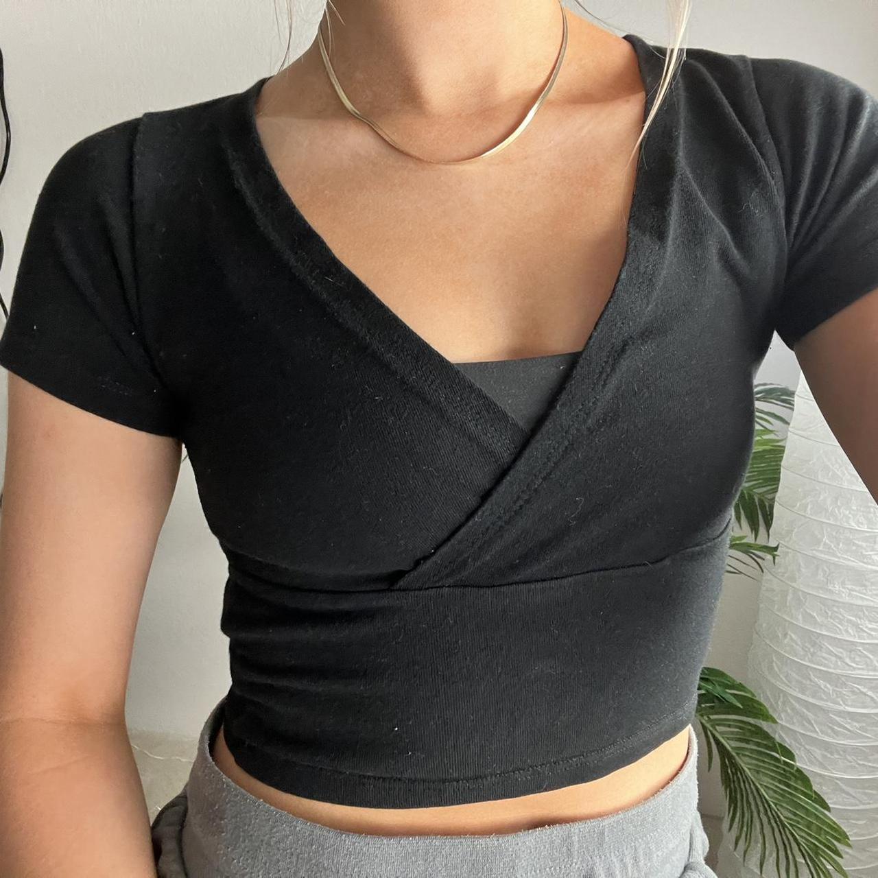 rare brandy melville gina top in black with white - Depop