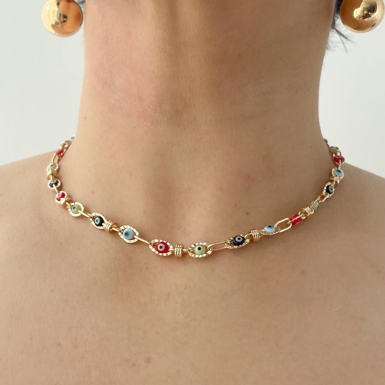 Evil Eye Necklace 18K gold plated brass, tarnish... Depop