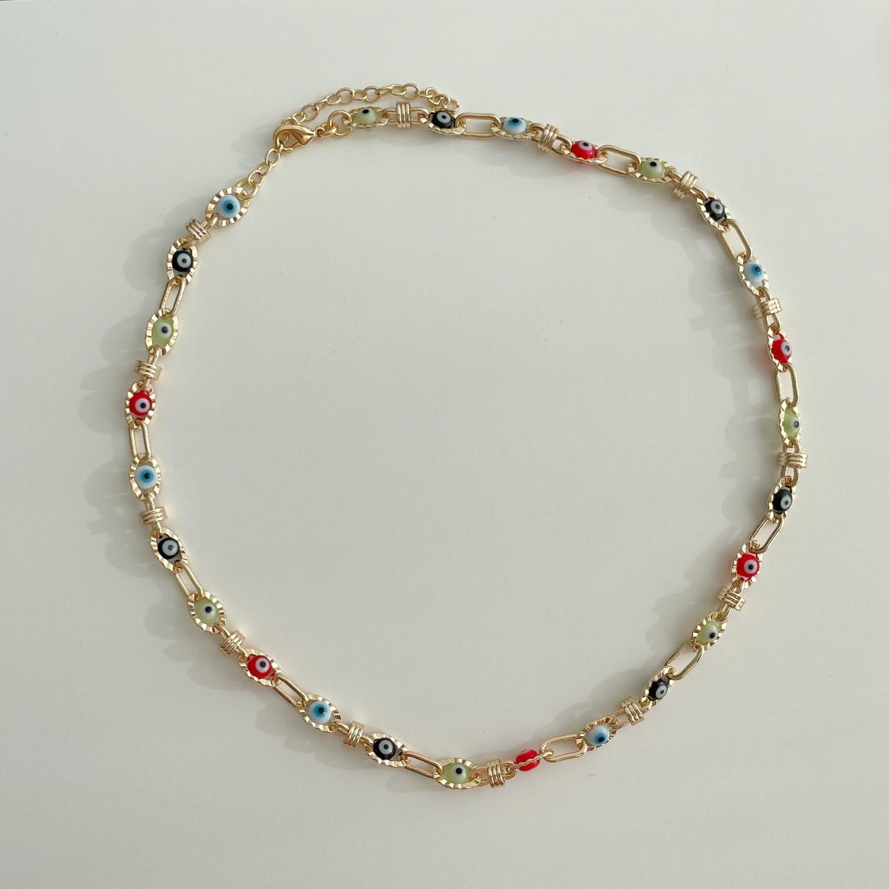 Evil Eye Necklace 18K gold plated brass, tarnish... Depop