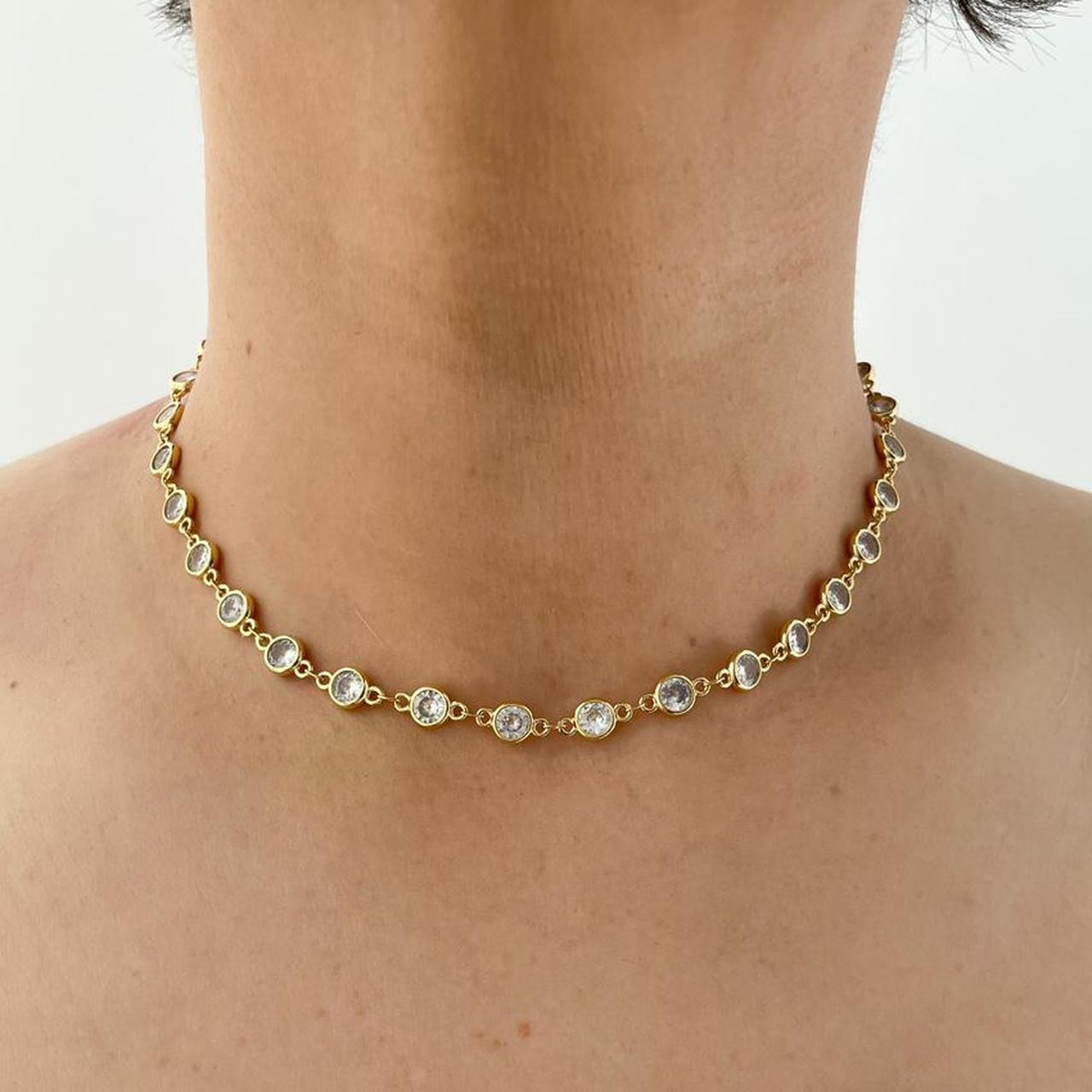 Tennis Choker Necklace 18k Gold Plated Brass Depop 1709