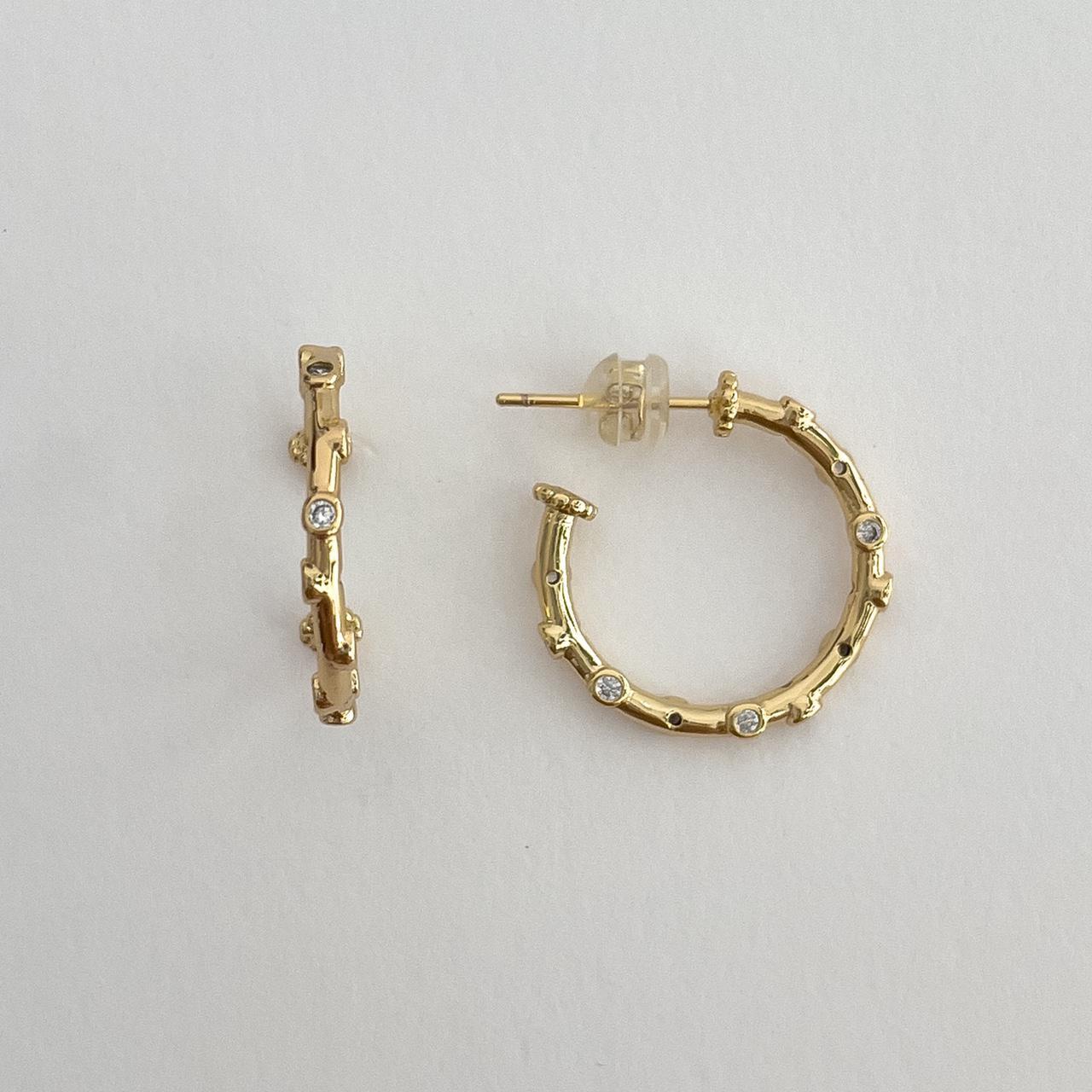 Small Gold Hoops 18K gold plated brass, paved with... - Depop