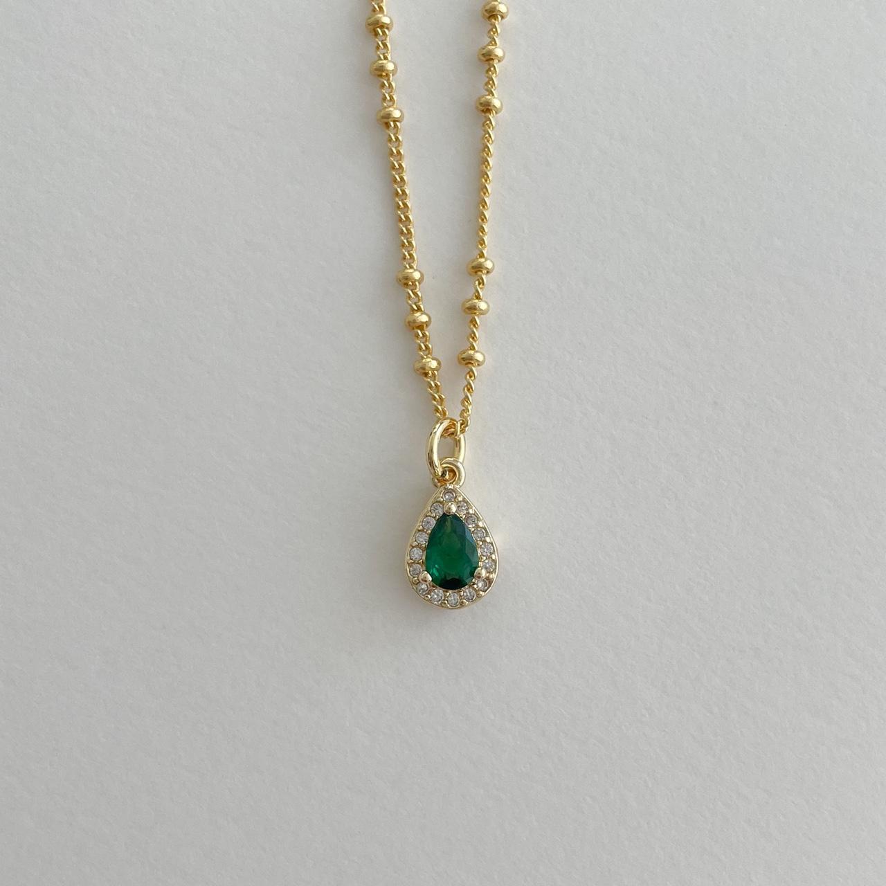 Teardrop Diamond Necklace Emerald Necklace Dainty... - Depop