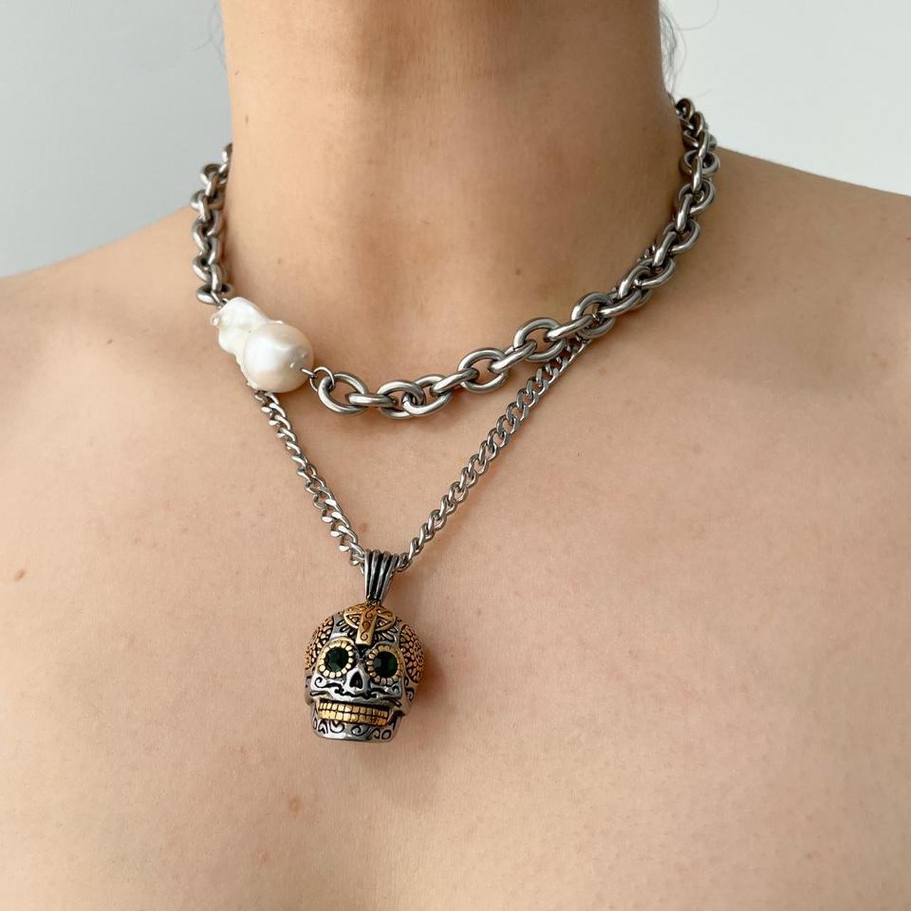 Mens stainless steel skull on sale necklace