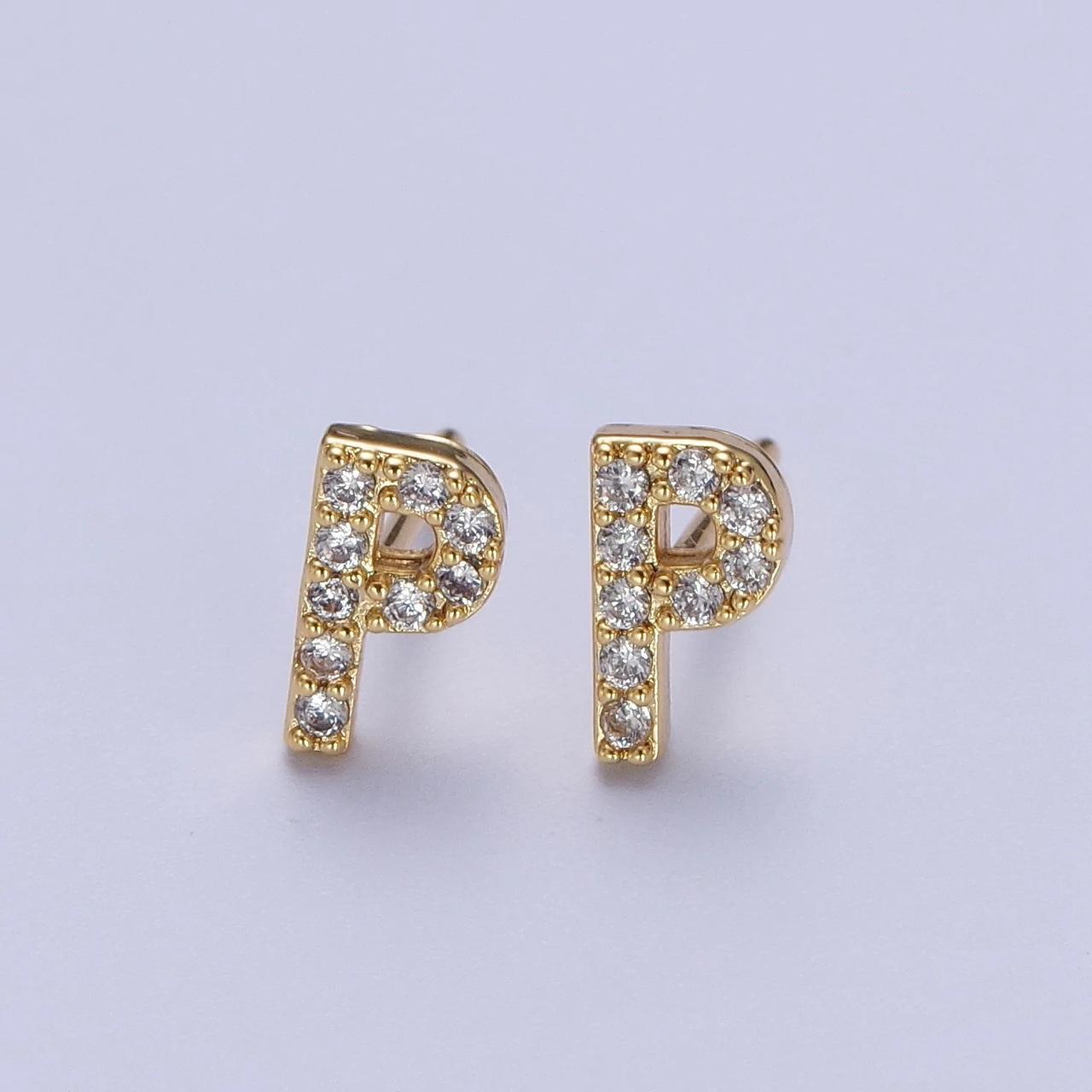 Initial Earrings Letter Stud Earrings 14K Gold... - Depop