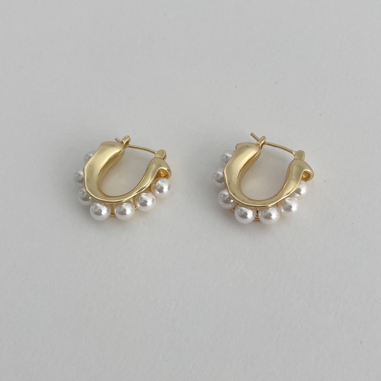 Small Gold Hoops Pearl earrings 24k gold plated... - Depop