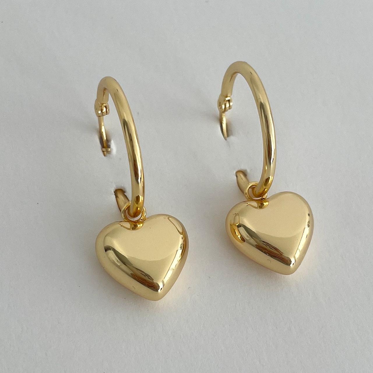 Gold Hoop Earrings Puffy Heart Earrings 18k Gold - Depop