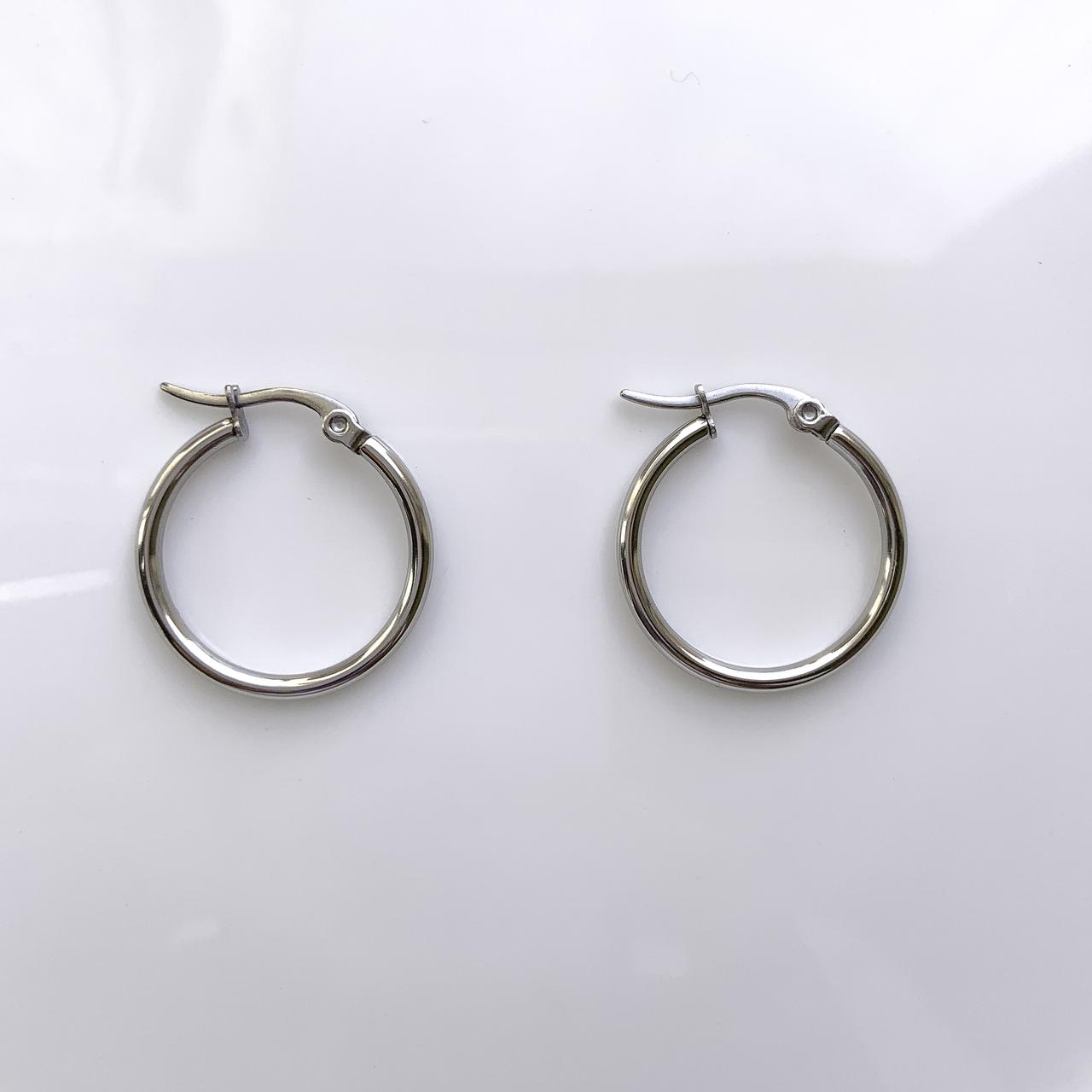 Silver Stainless Steal Hoop Earrings. Classic... - Depop