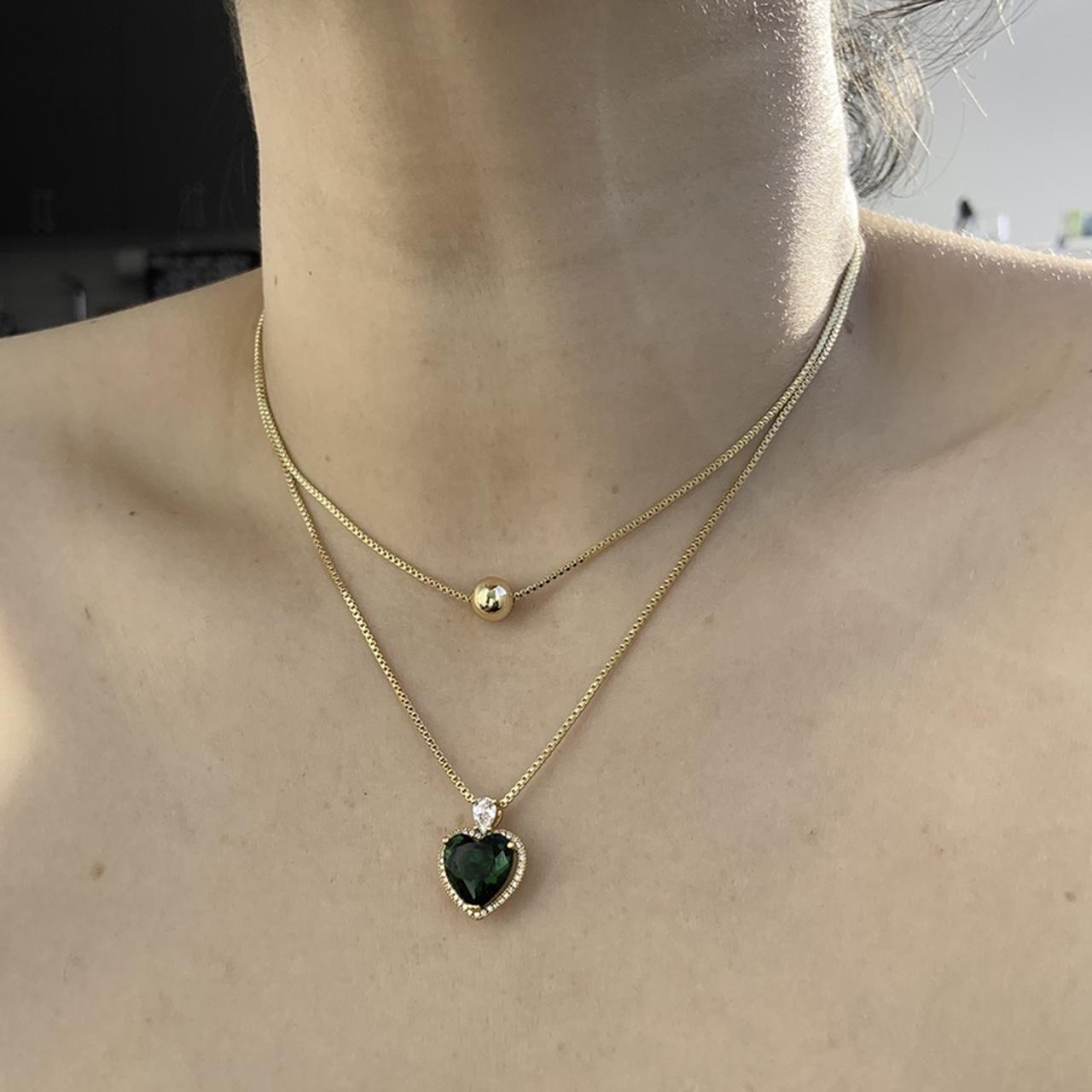 Emerald Heart Pendant Gold Necklace 18k gold... Depop
