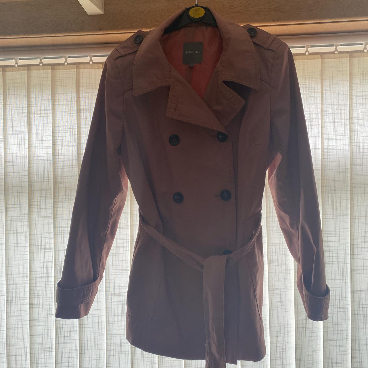 Pink trench coat with dark brown glossy buttons.... - Depop