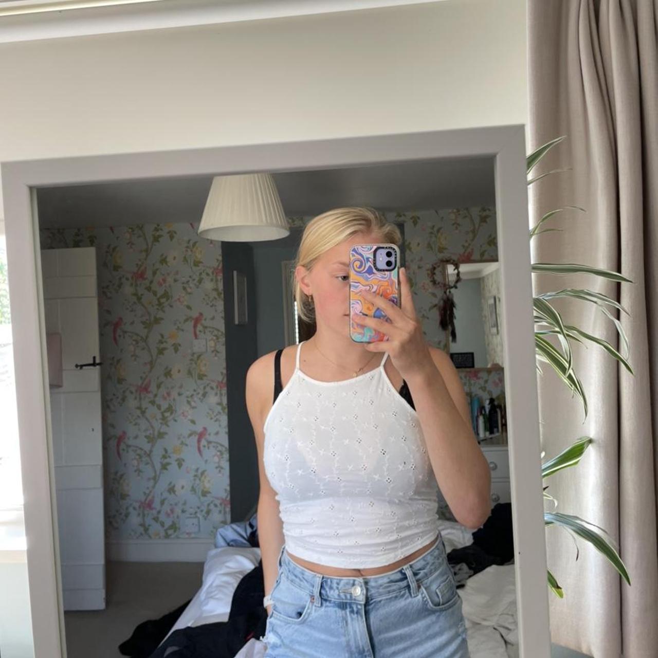 White Crop top from New Look - worn a few times good... - Depop