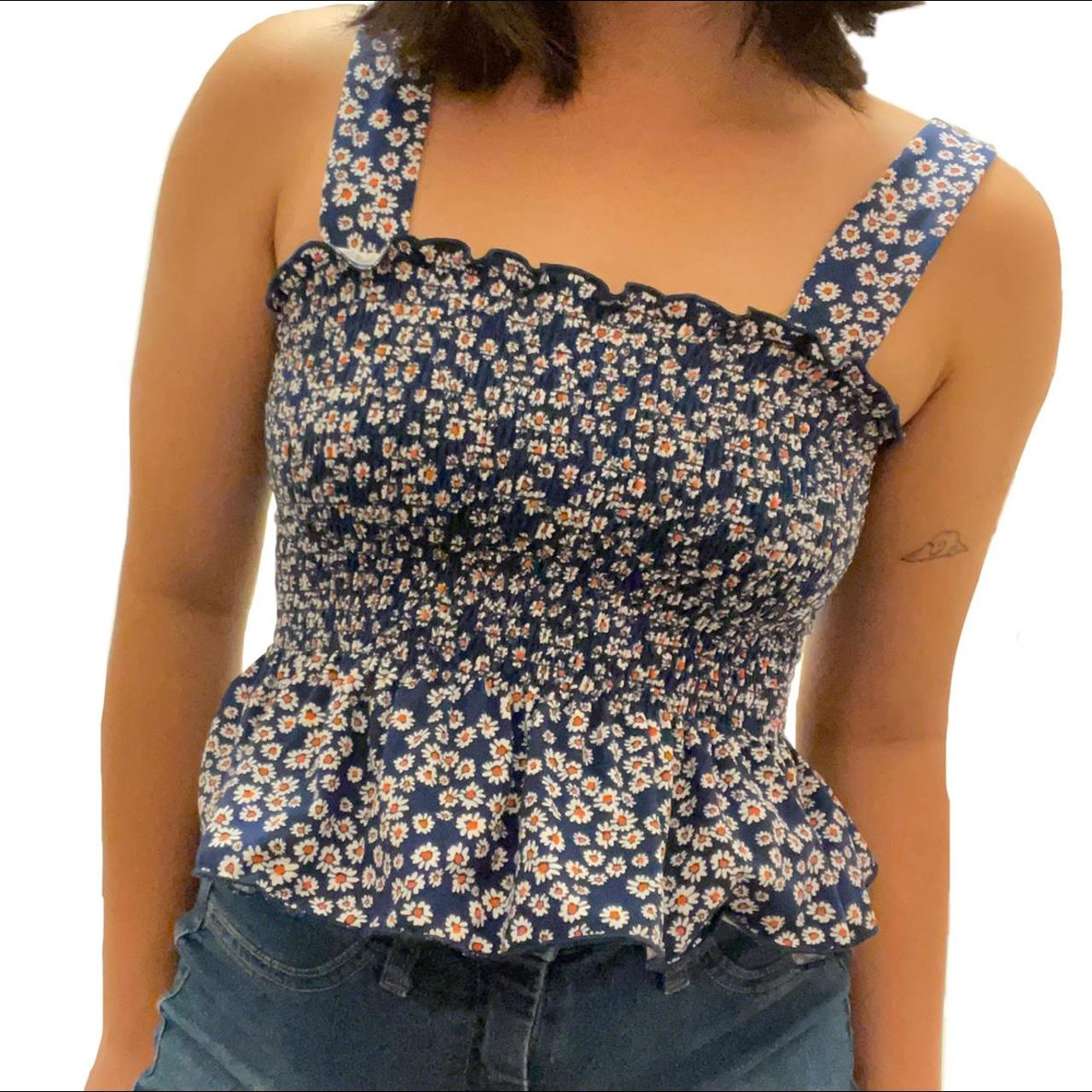 Urban outfitters Flower top Urban outfitters blue... Depop
