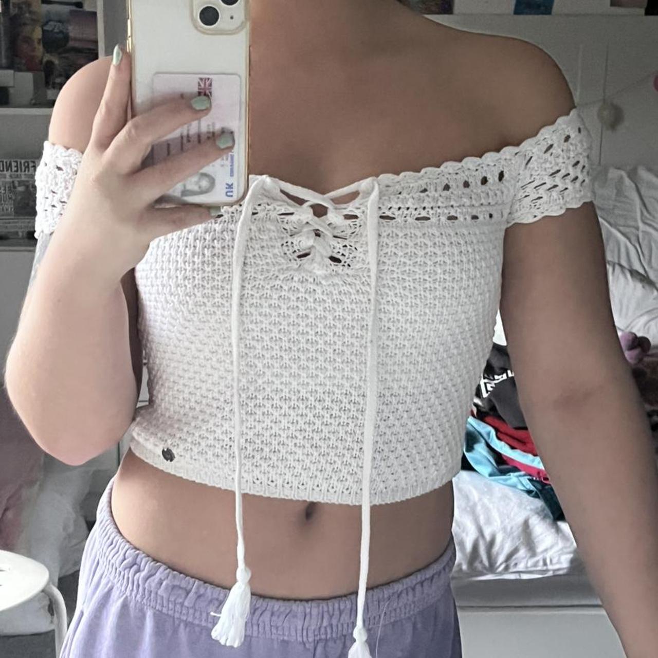 Hollister crochet top off shoulder perfect... Depop