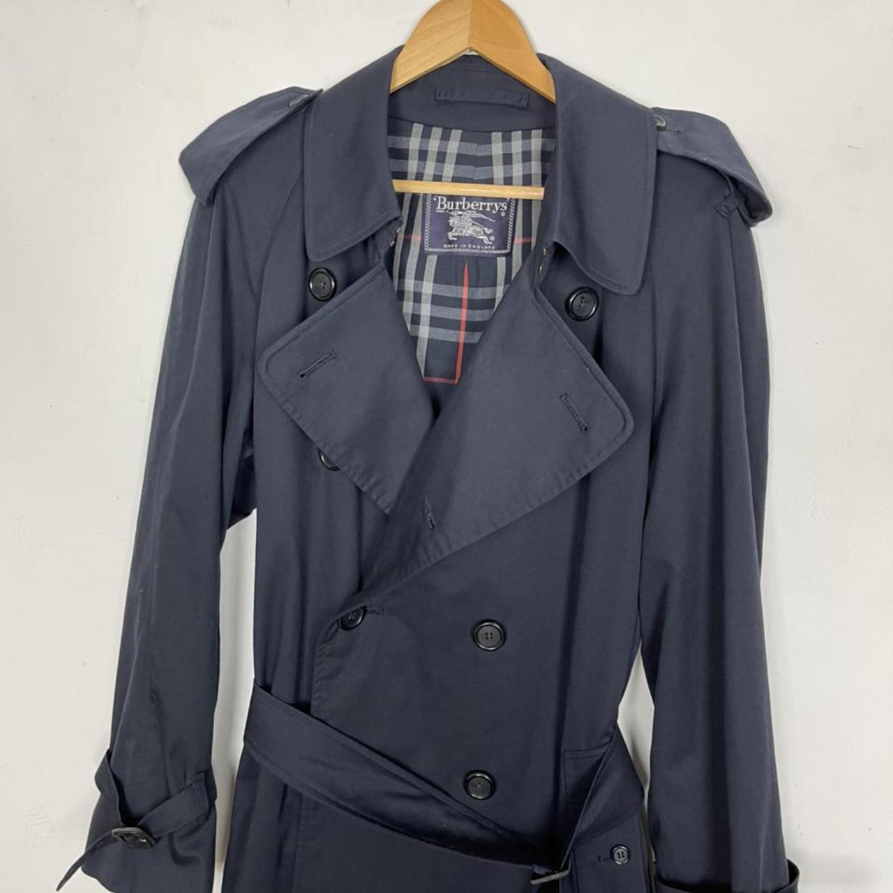 Vintage Burberry Trench Coat in navy blue with... - Depop