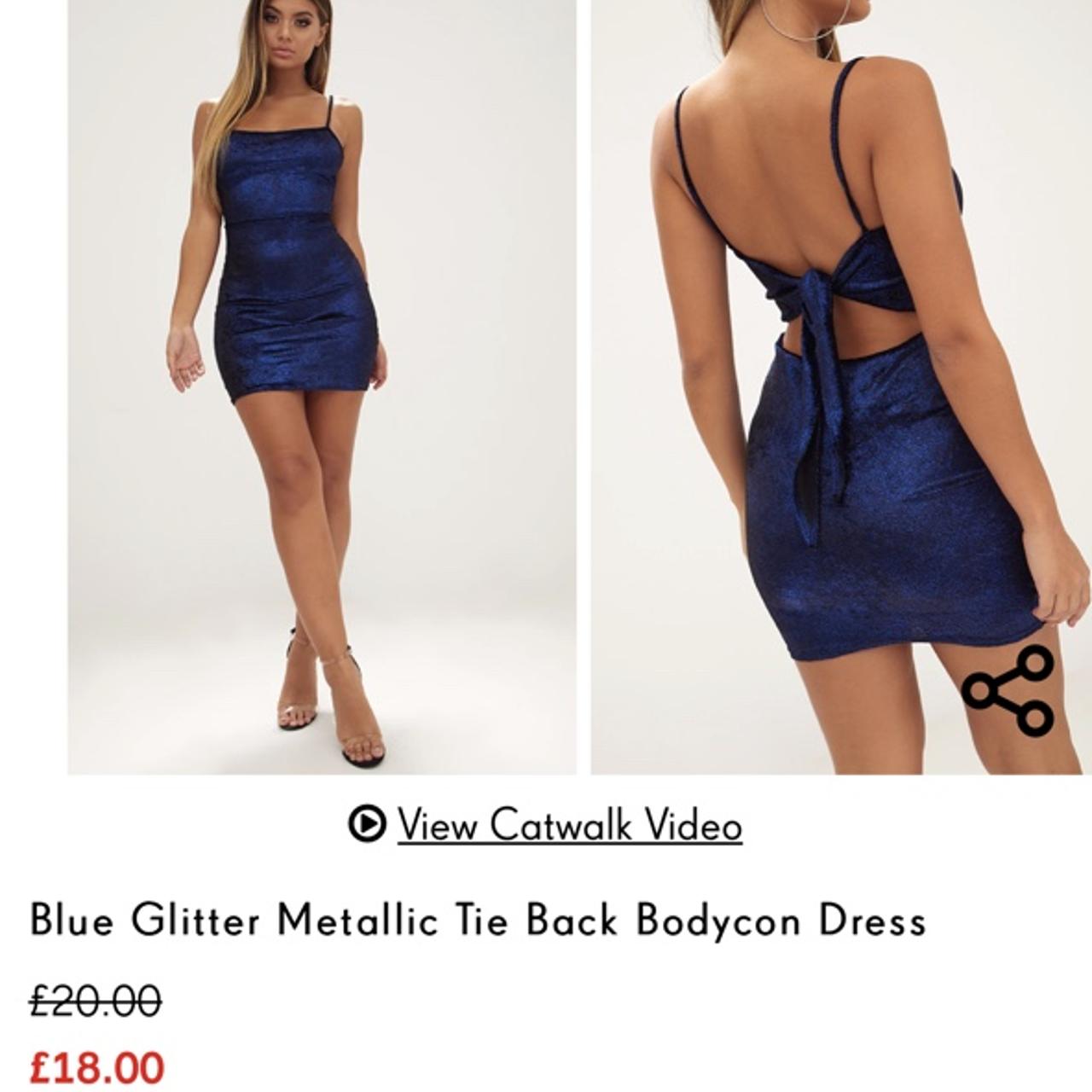 Blue glitter metallic 2024 tie back bodycon dress