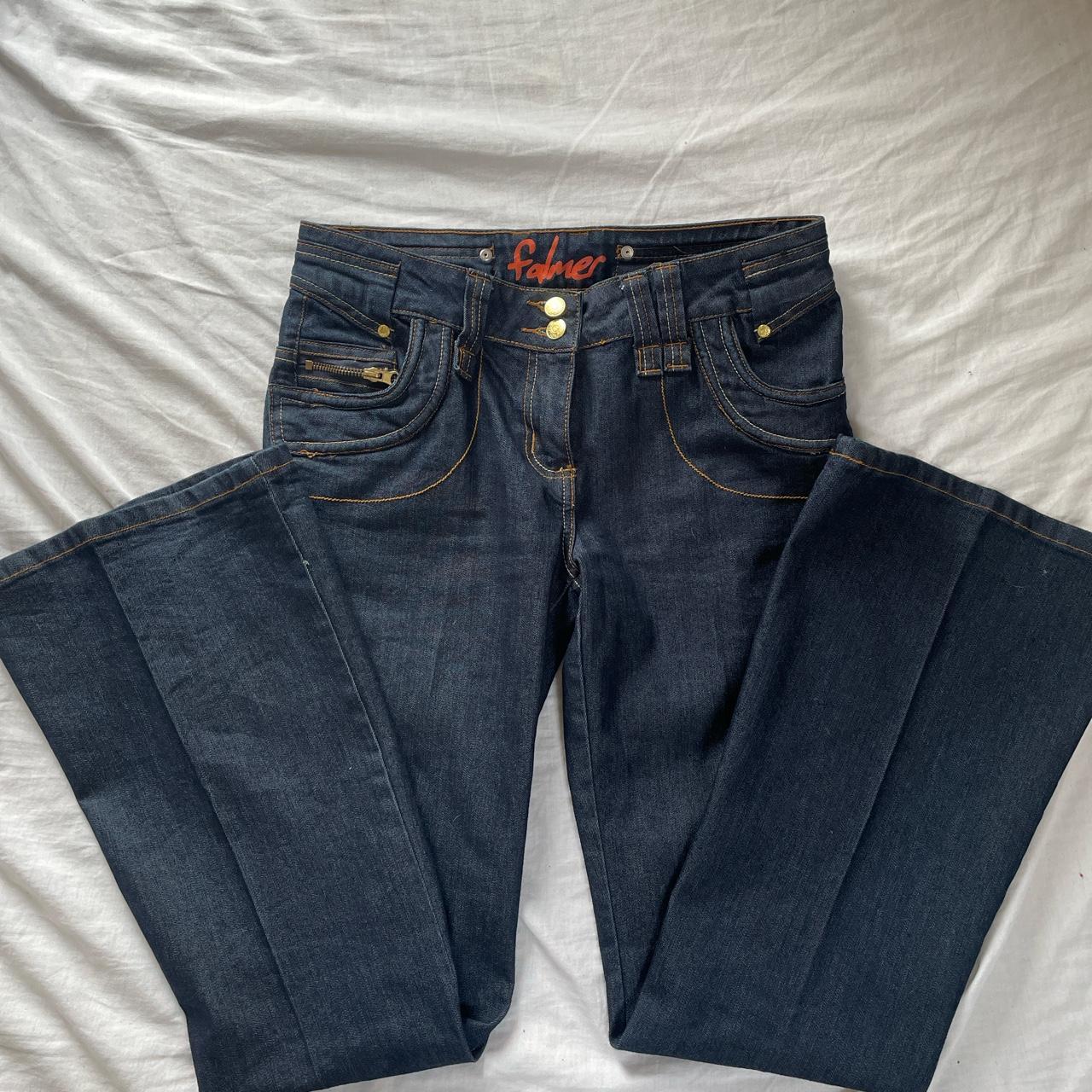 coolest y2k low rise flared jeans dark wash denim... - Depop