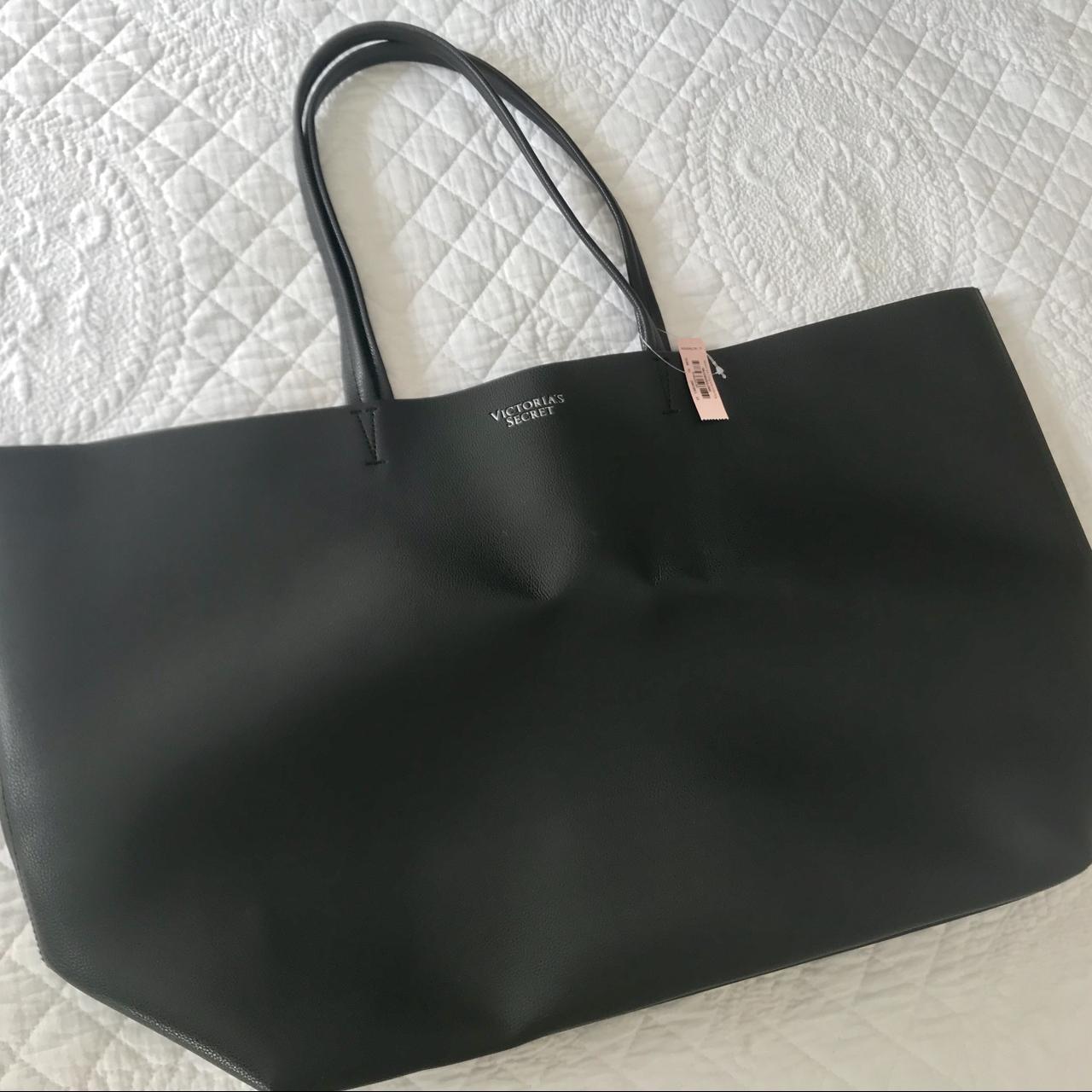 Victoria's Secret large black tote bag. Leather - Depop