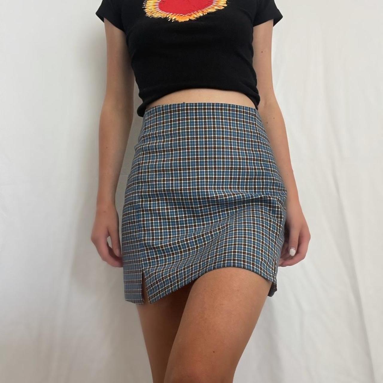 Blue Plaid Cara Mini Skirt Brand Brandy Melville Depop