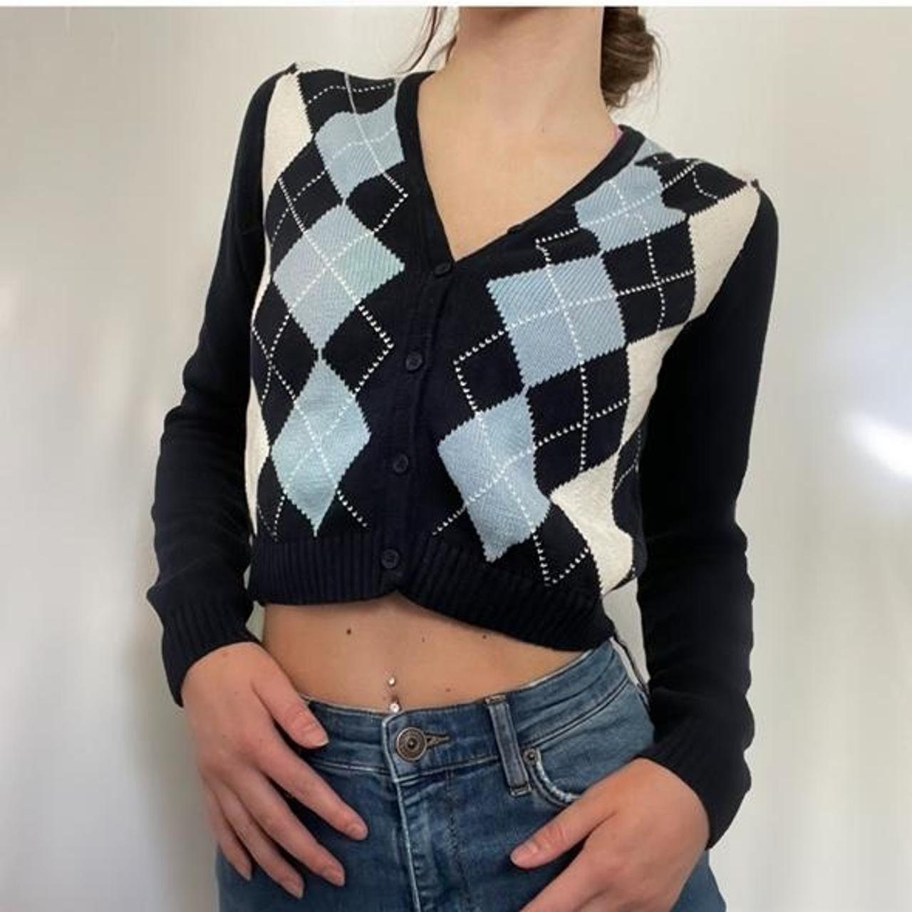 CUTEST ARGYLE BUTTON UP CARDIGAN brand: brandy - Depop