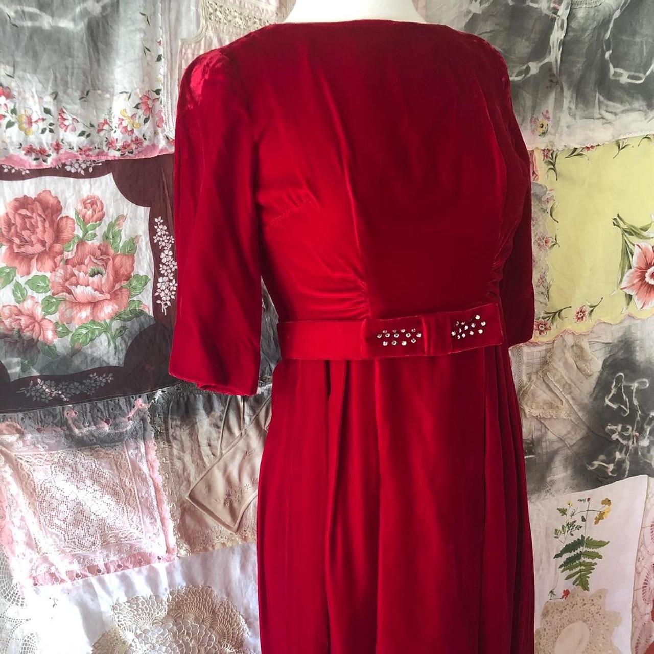 Soft red velvet party dress. Handmade from the... - Depop