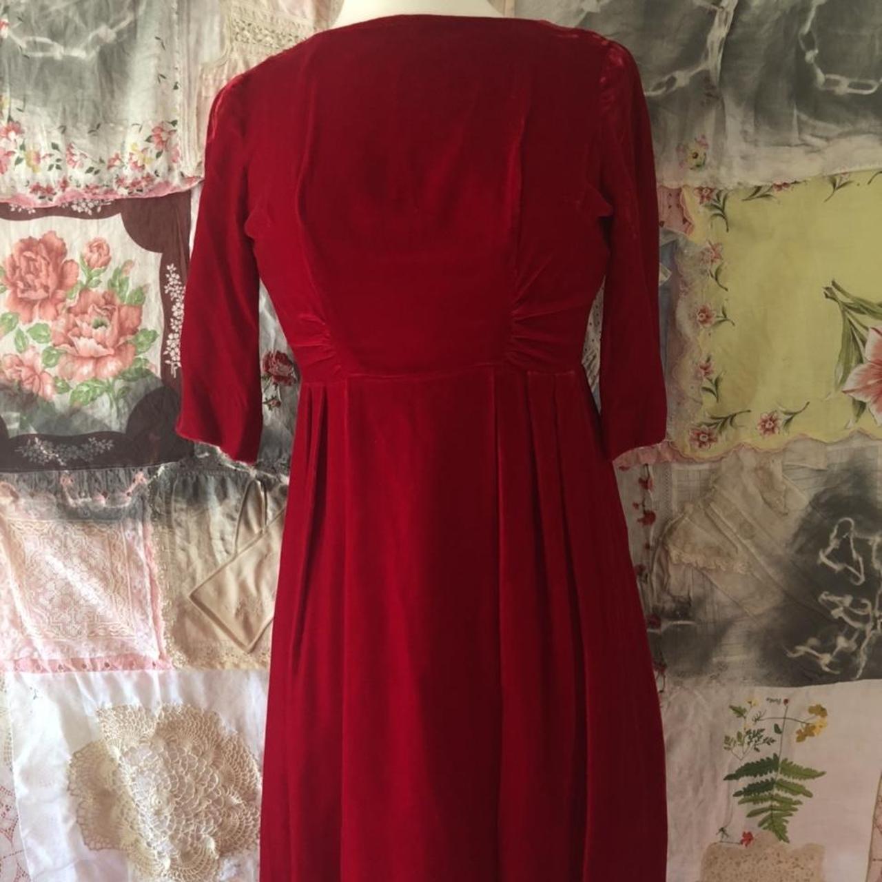 Soft Red Velvet Party Dress. Handmade From The - Depop