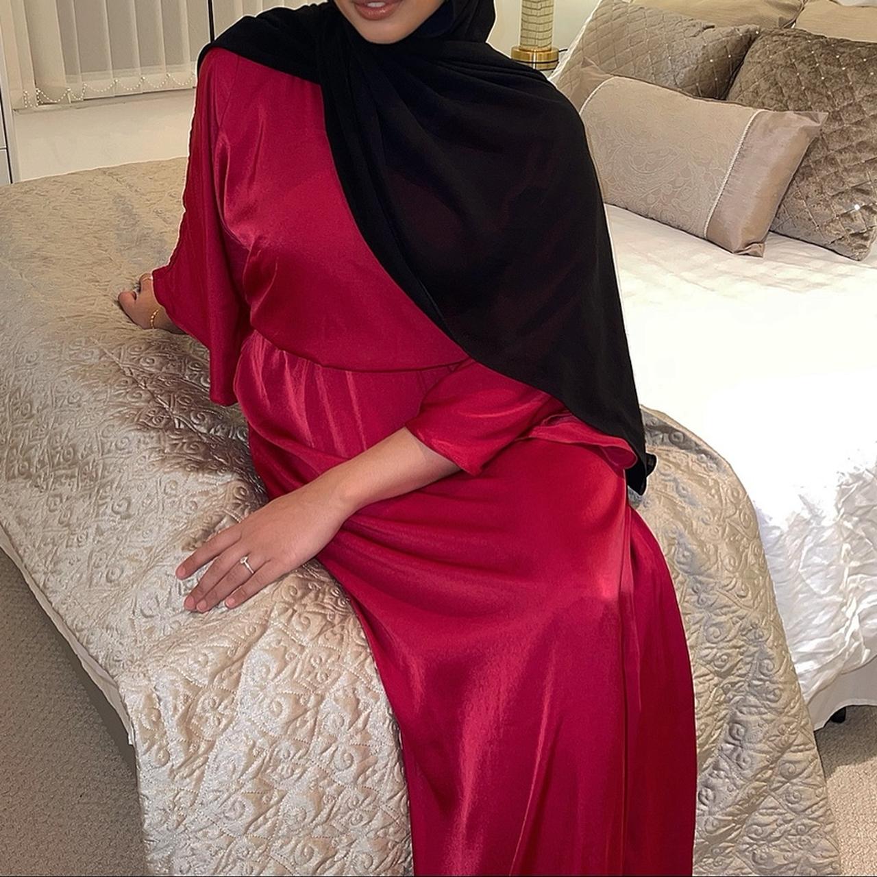 Long satin maxi dress. V-neck. Three quarters wide... - Depop