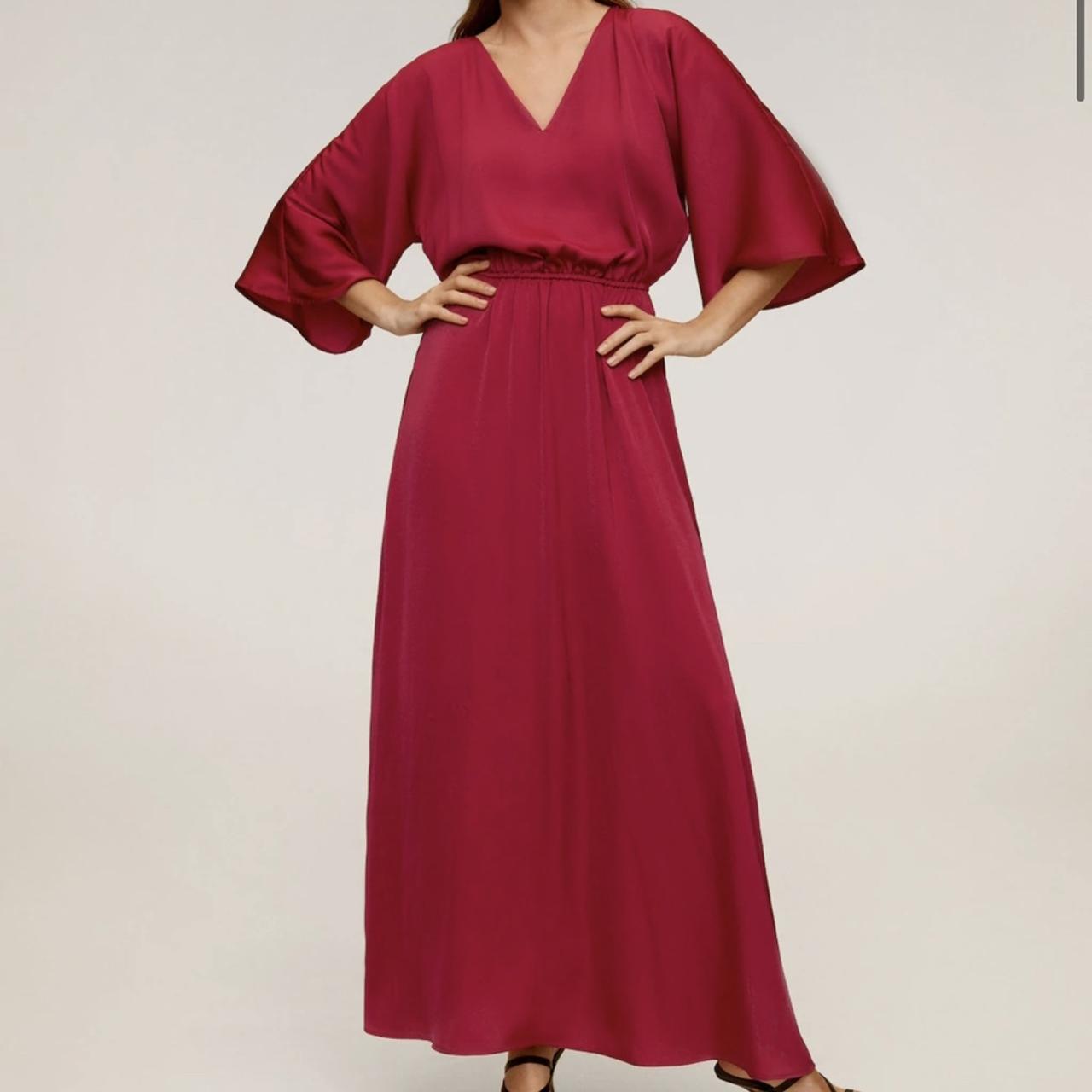 Long satin maxi dress. V-neck. Three quarters wide... - Depop