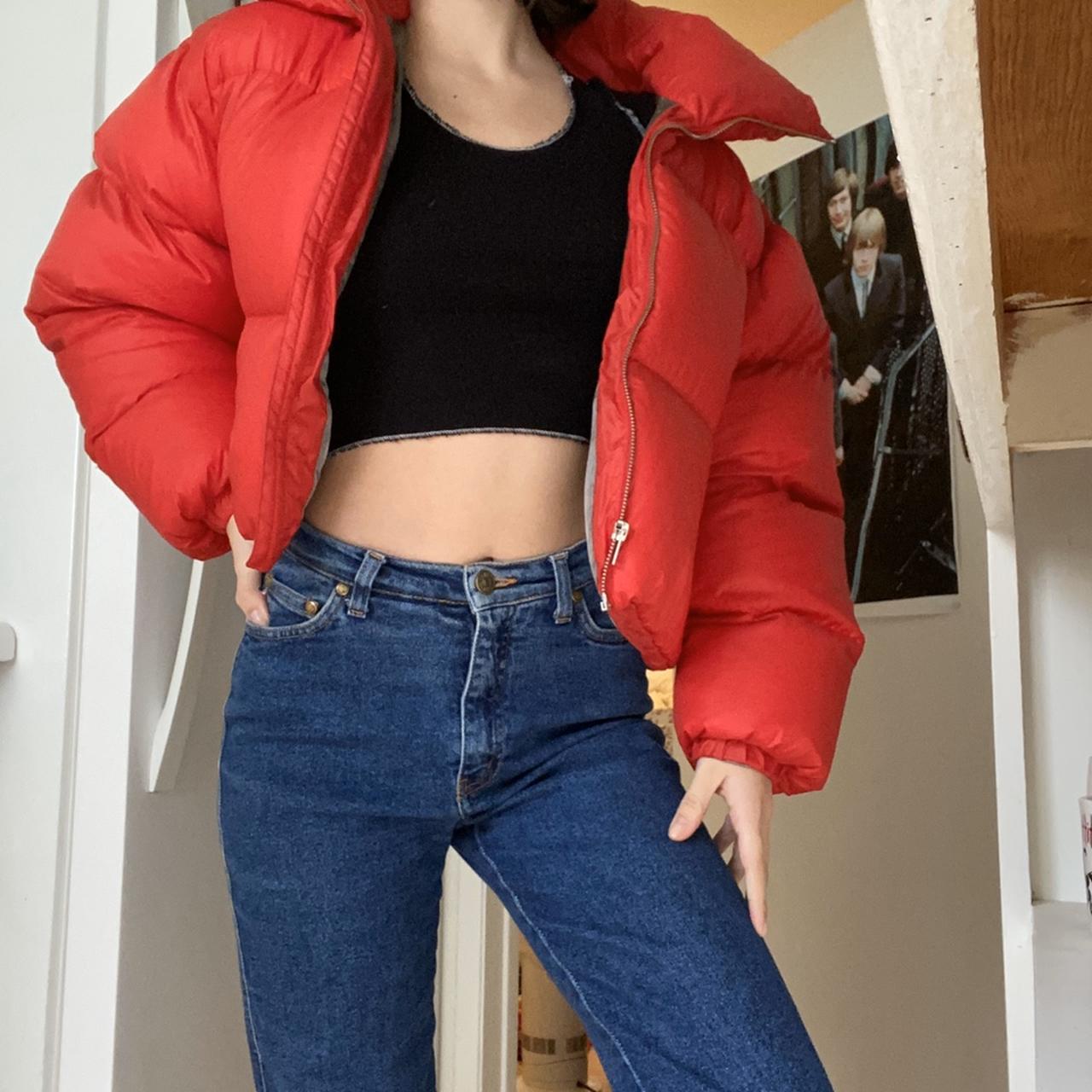 misbhv red puffer jacket size literally