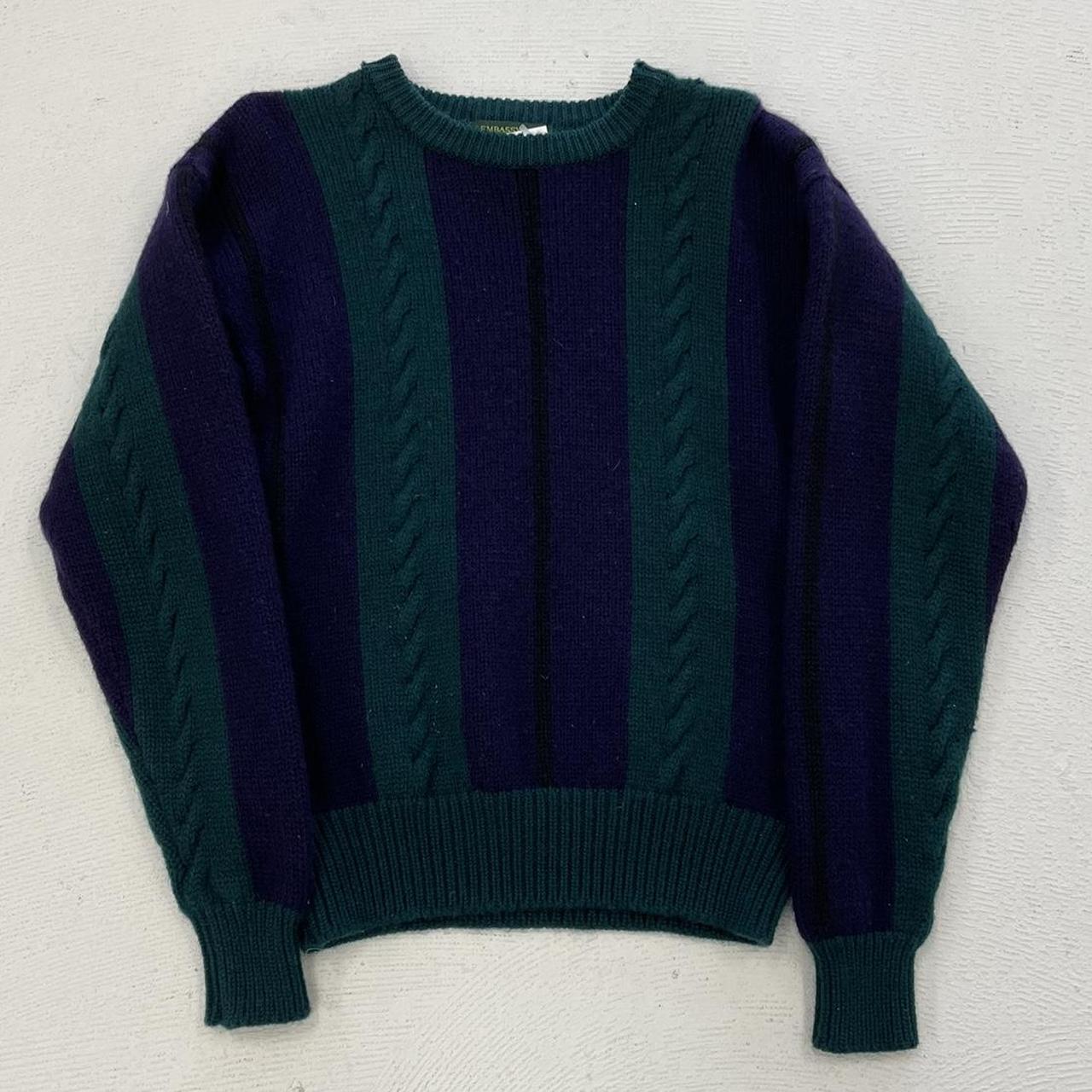 Green and purple wool knit Embassy Row Size:... - Depop