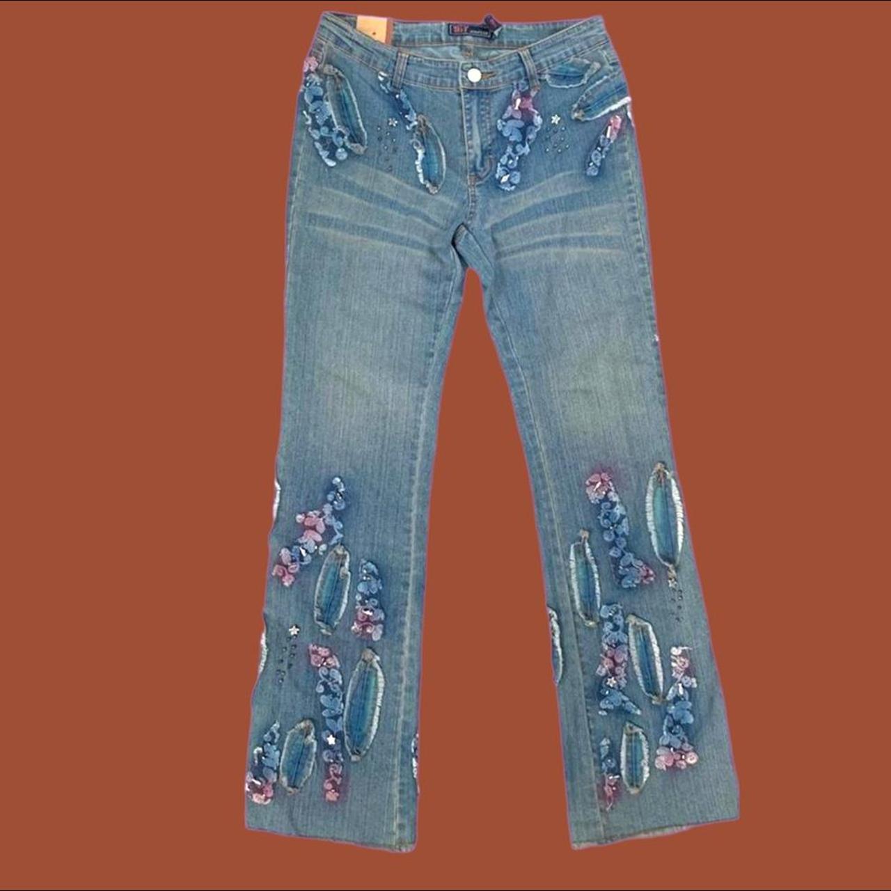 Women Retro Floral Embellished Denim Jeans - TD Mercado