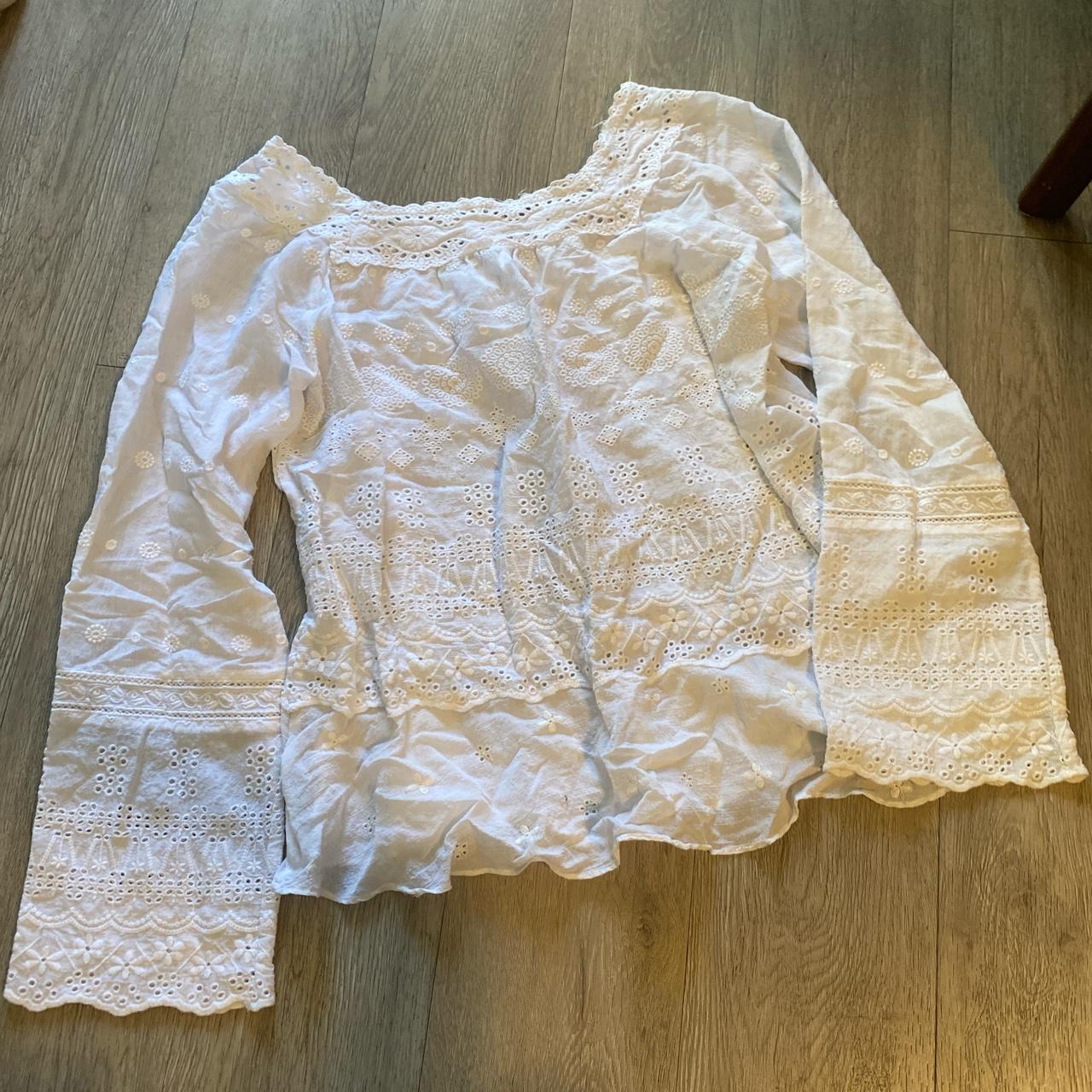 White cotton peasant blouse - Depop