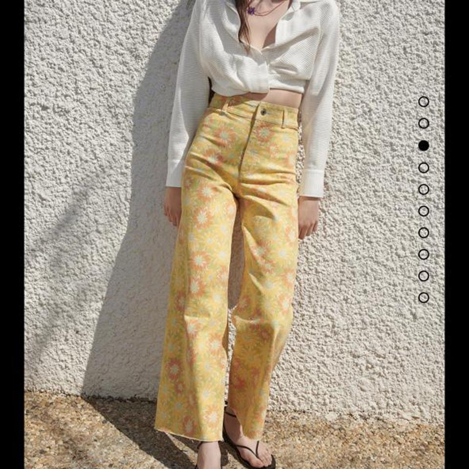 zara yellow flower jeans