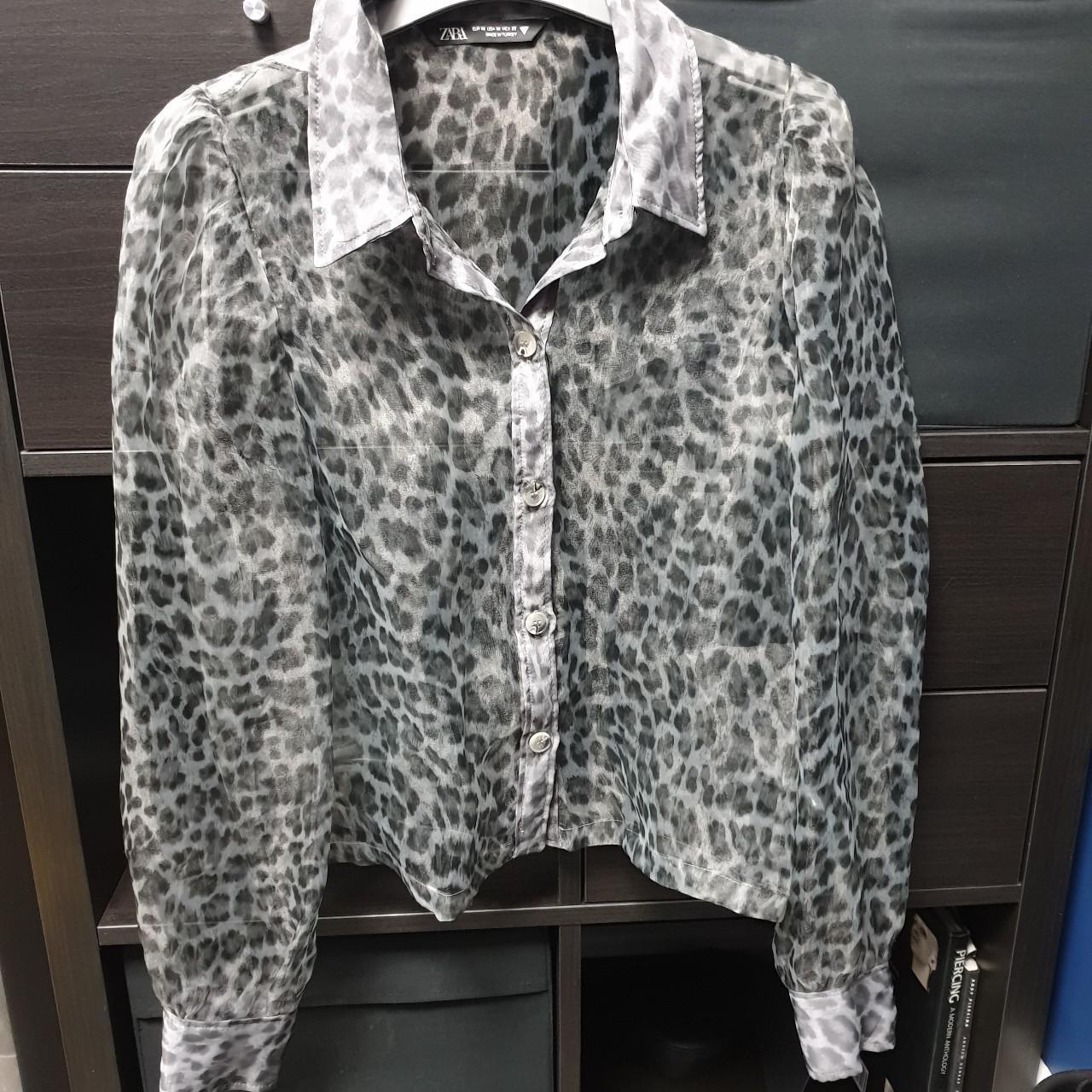 Zara Sheer Leopard Print Blouse Shirt Size Medium Depop