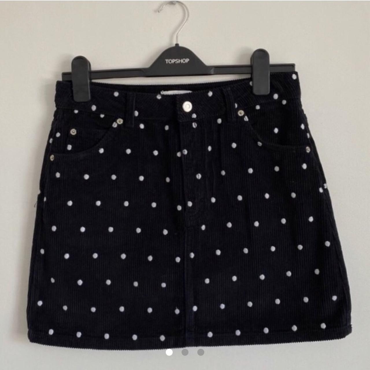 Topshop polka dot corduroy skirt, size 10. Black and... - Depop