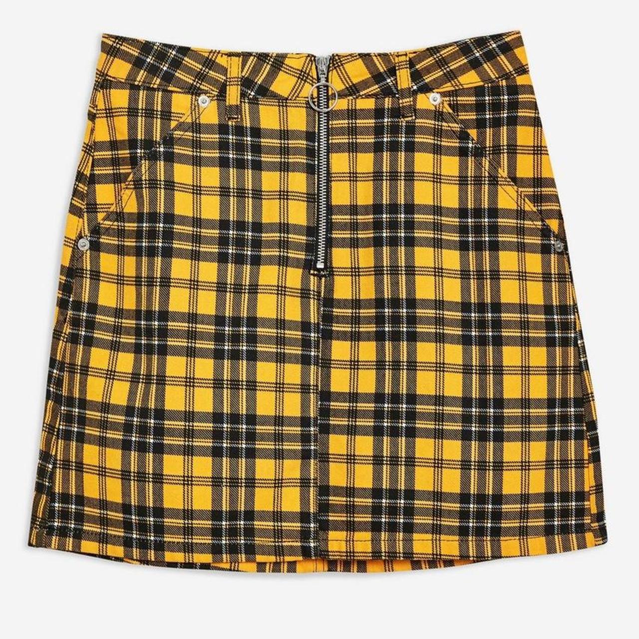 Topshop Petite denim yellow check skirt Size 6. Depop