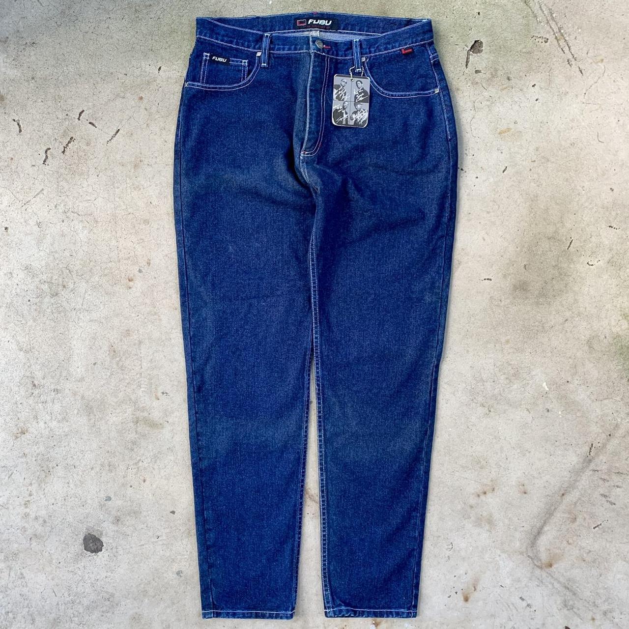 FUBU Women's Blue and White Jeans | Depop