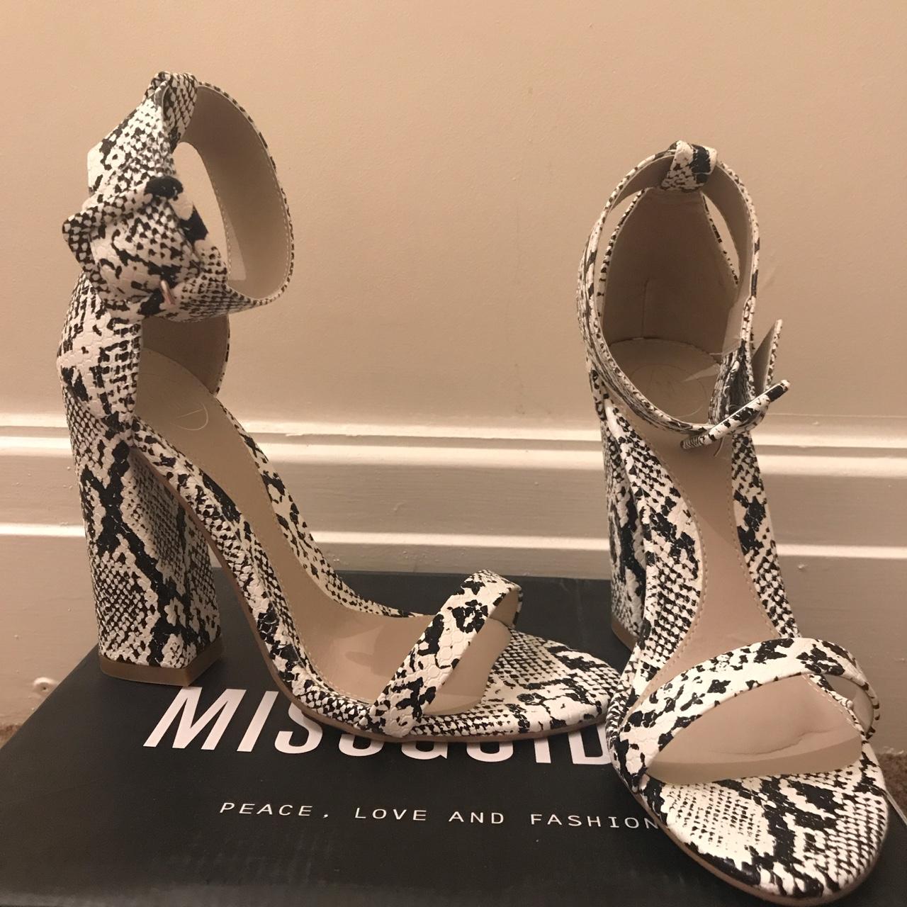 Missguided white and black snake print heels. Never