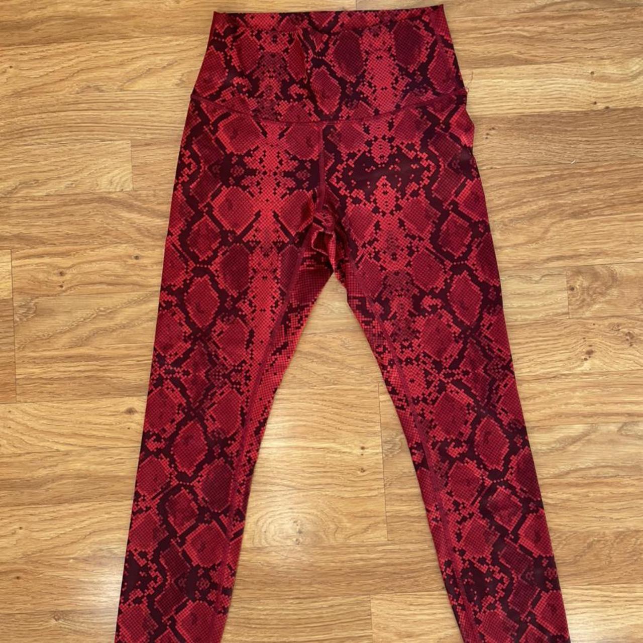 Red Snakeskin Pattern LuLu Lemon leggings. Size 6.... - Depop