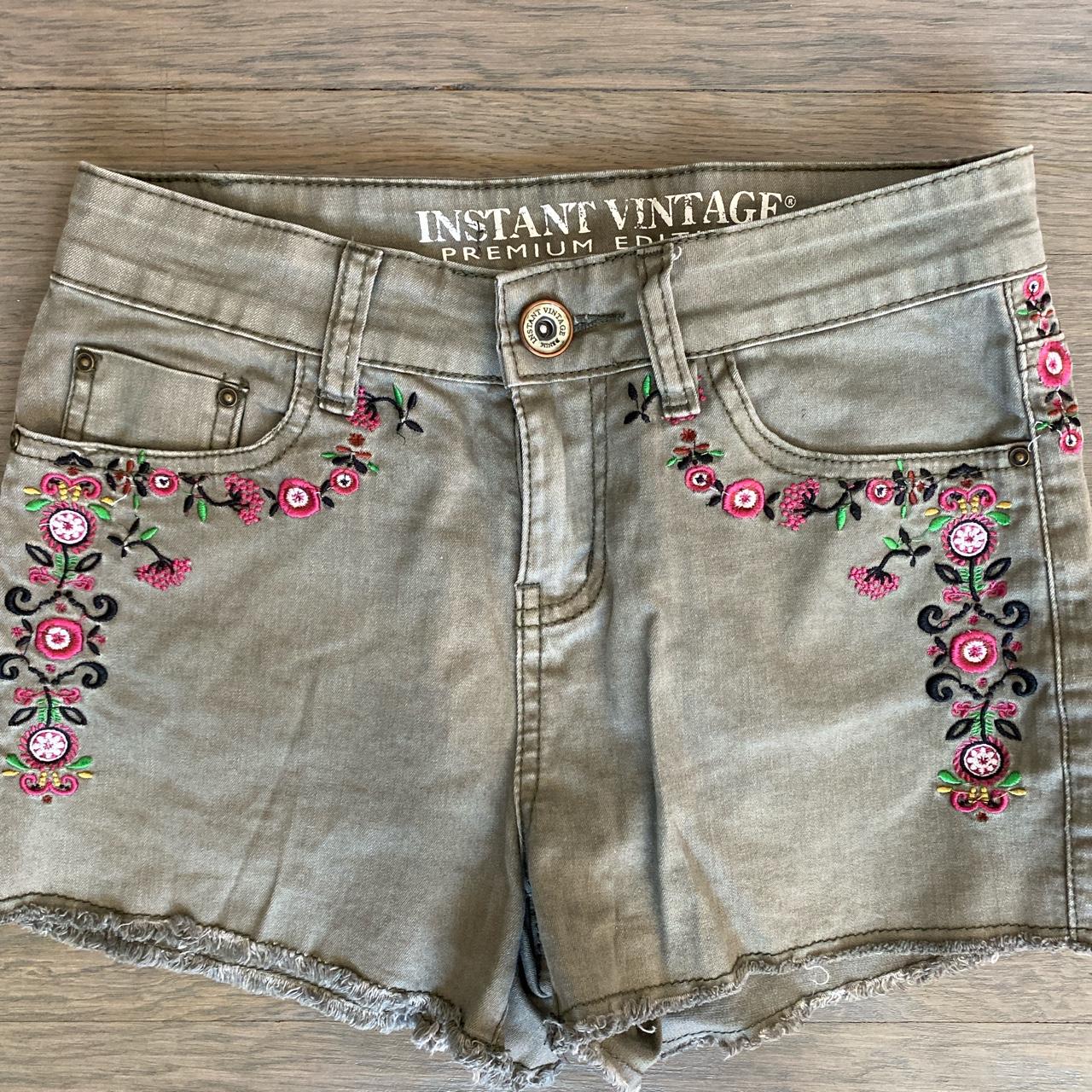 Instant Vintage olive green distressed shorts with... Depop