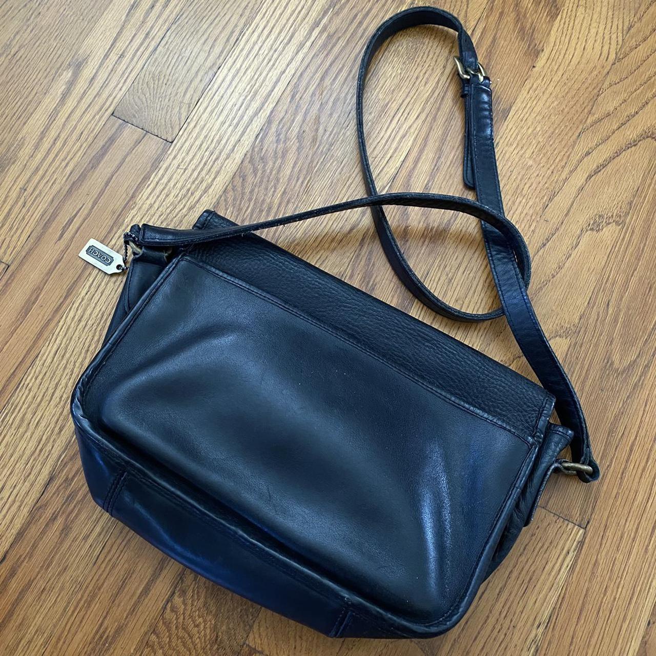 Vintage black leather Coach bag. Unisex, can be worn... - Depop